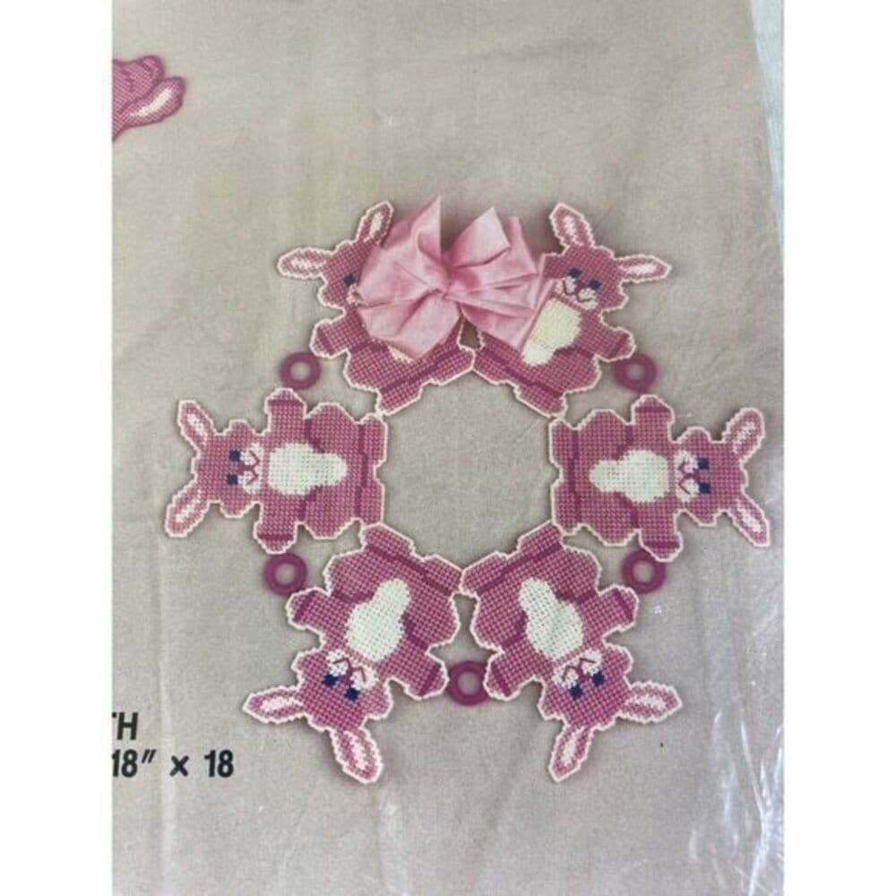 Vintage 1988 Ala Mode Needlepoint Bunny Easter Wreath Plastic Canvas Kit C85184 - Thumbnail 6