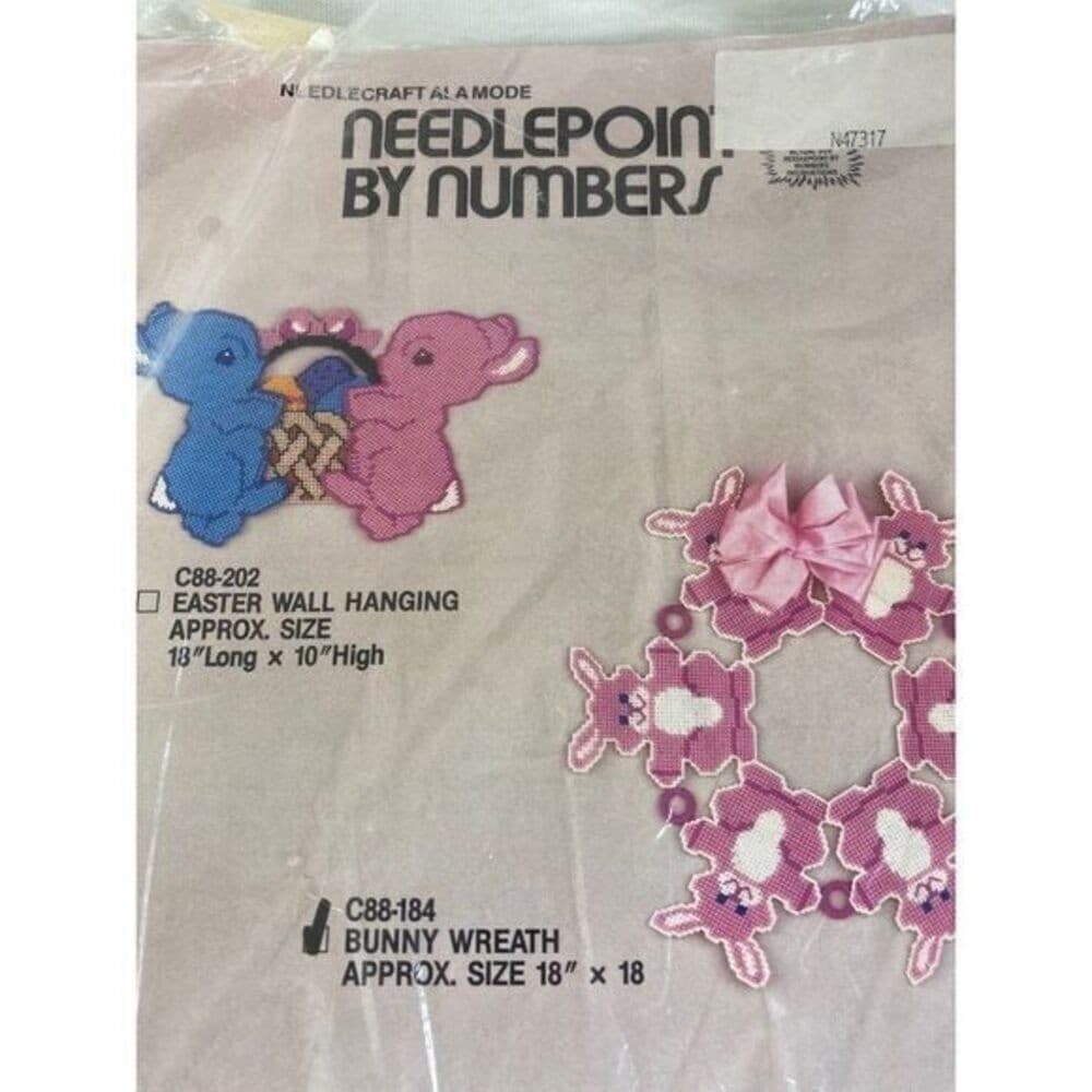 Vintage 1988 Ala Mode Needlepoint Bunny Easter Wreath Plastic Canvas Kit C85184 - Thumbnail 5