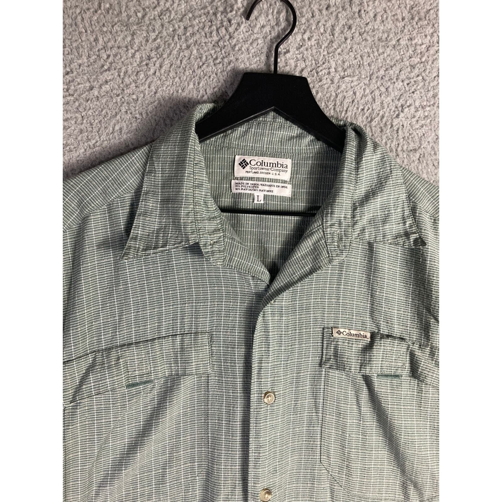 Columbia VTG Men's L Green Plaid Short Sleeve Button-Up Shirt Casual - Thumbnail 4