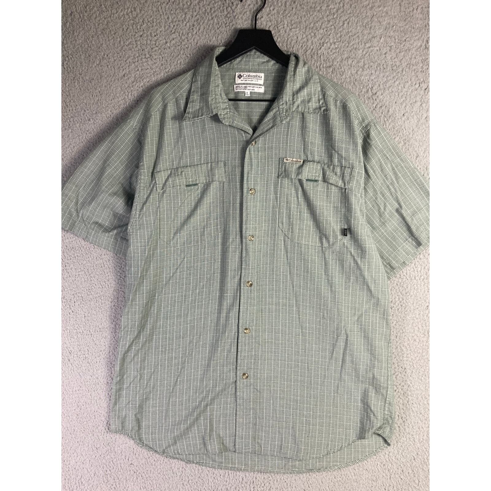 Columbia VTG Men's L Green Plaid Short Sleeve Button-Up Shirt Casual - Thumbnail 2