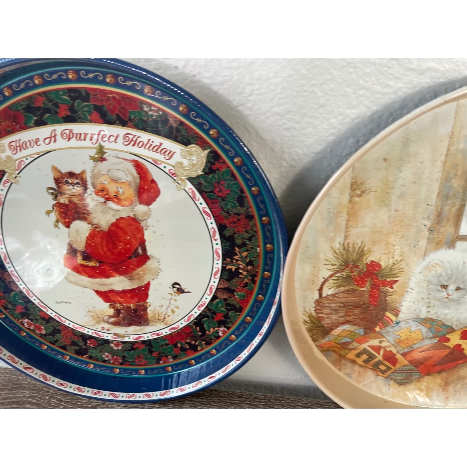 Vintage Christmas Tin Tray Set 2 Santa Kittens Purrfect Holiday Retro Decor 90s - Thumbnail 6