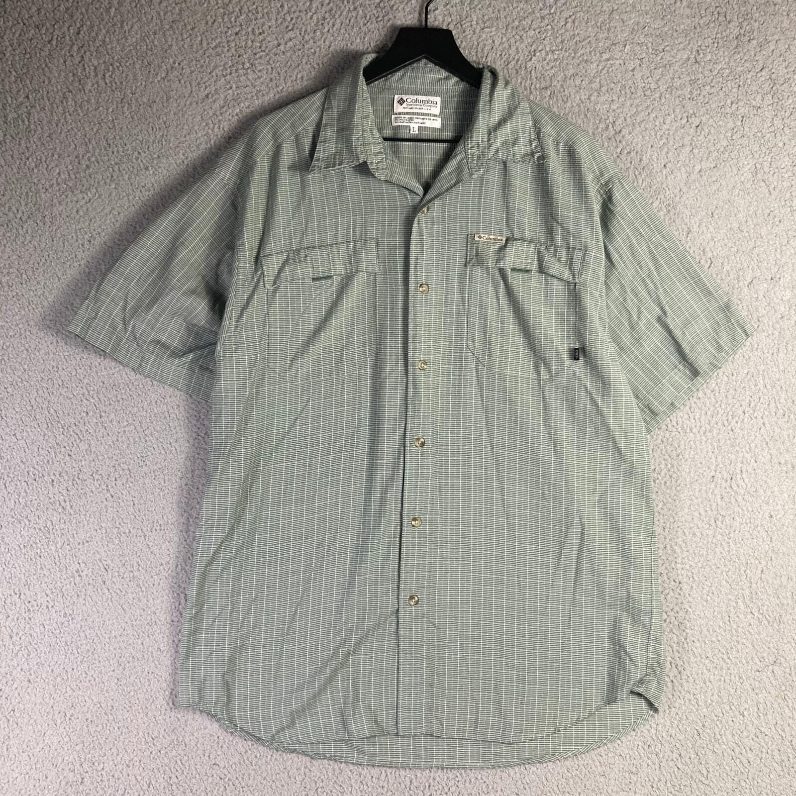 Columbia VTG Men's L Green Plaid Short Sleeve Button-Up Shirt Casual - Thumbnail 5