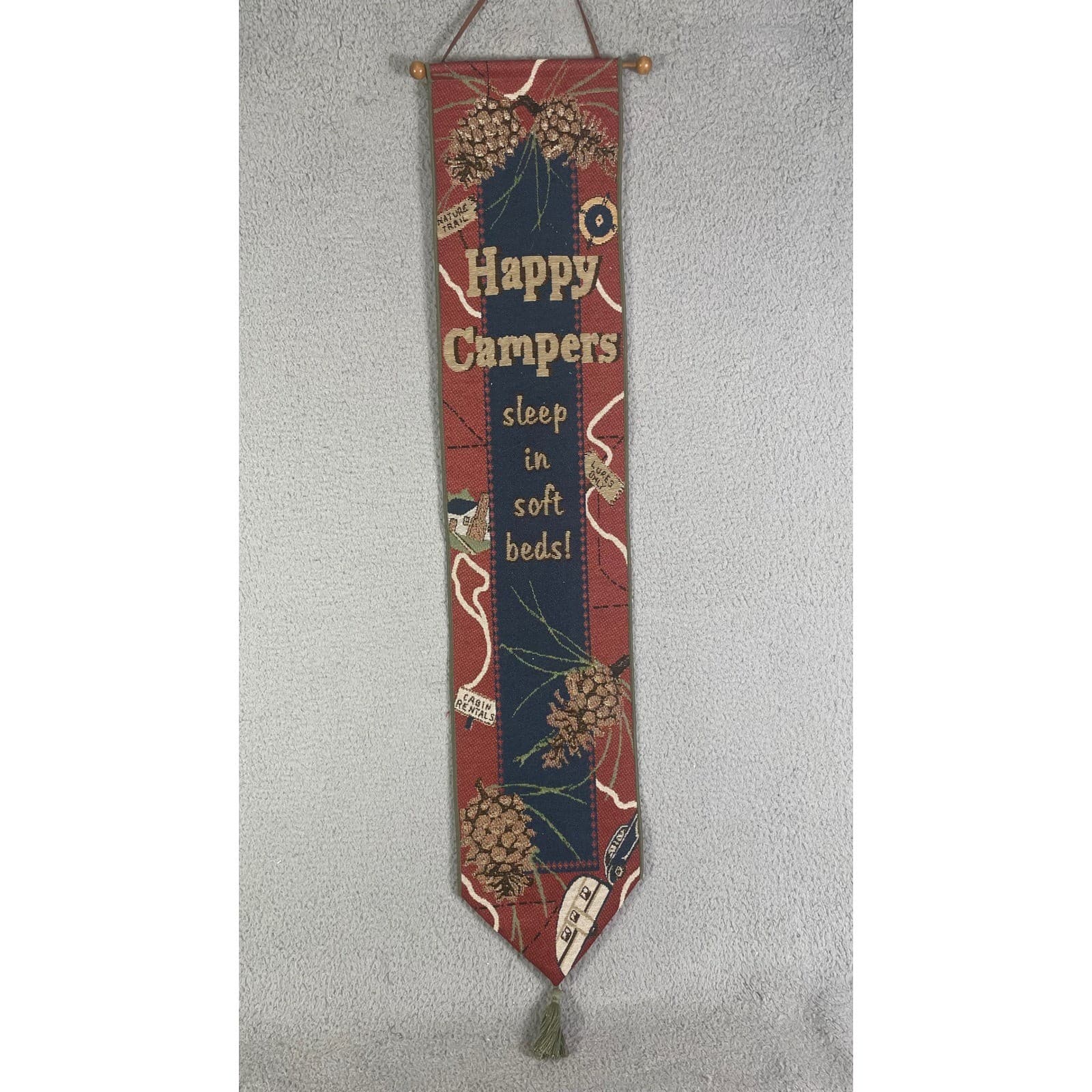 Annie Danielson Happy Campers Fabric Wall Hanging Camping Cabin Decor Rustic - Thumbnail 3