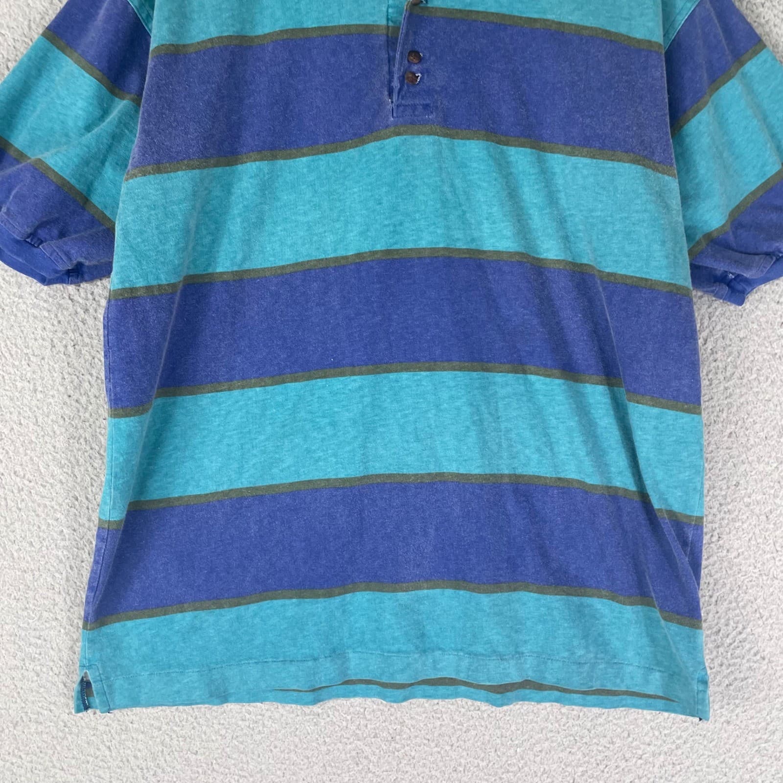 Centerfield Striped Polo Shirt Blue Teal Short Sleeve Cotton Mens Large - Thumbnail 10