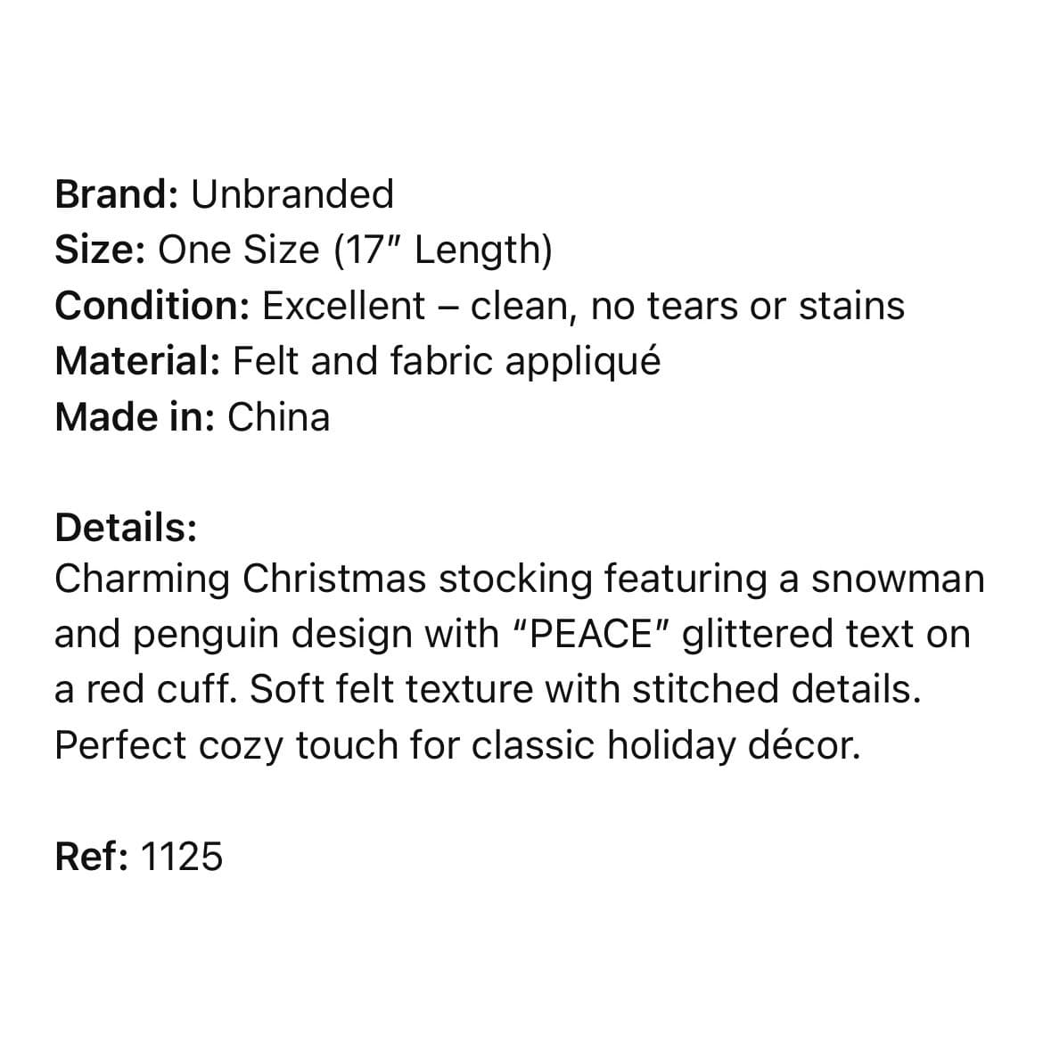 Christmas Stocking Peace Snowman Penguin Glitter Felt Applique Holiday Decor - Thumbnail 2