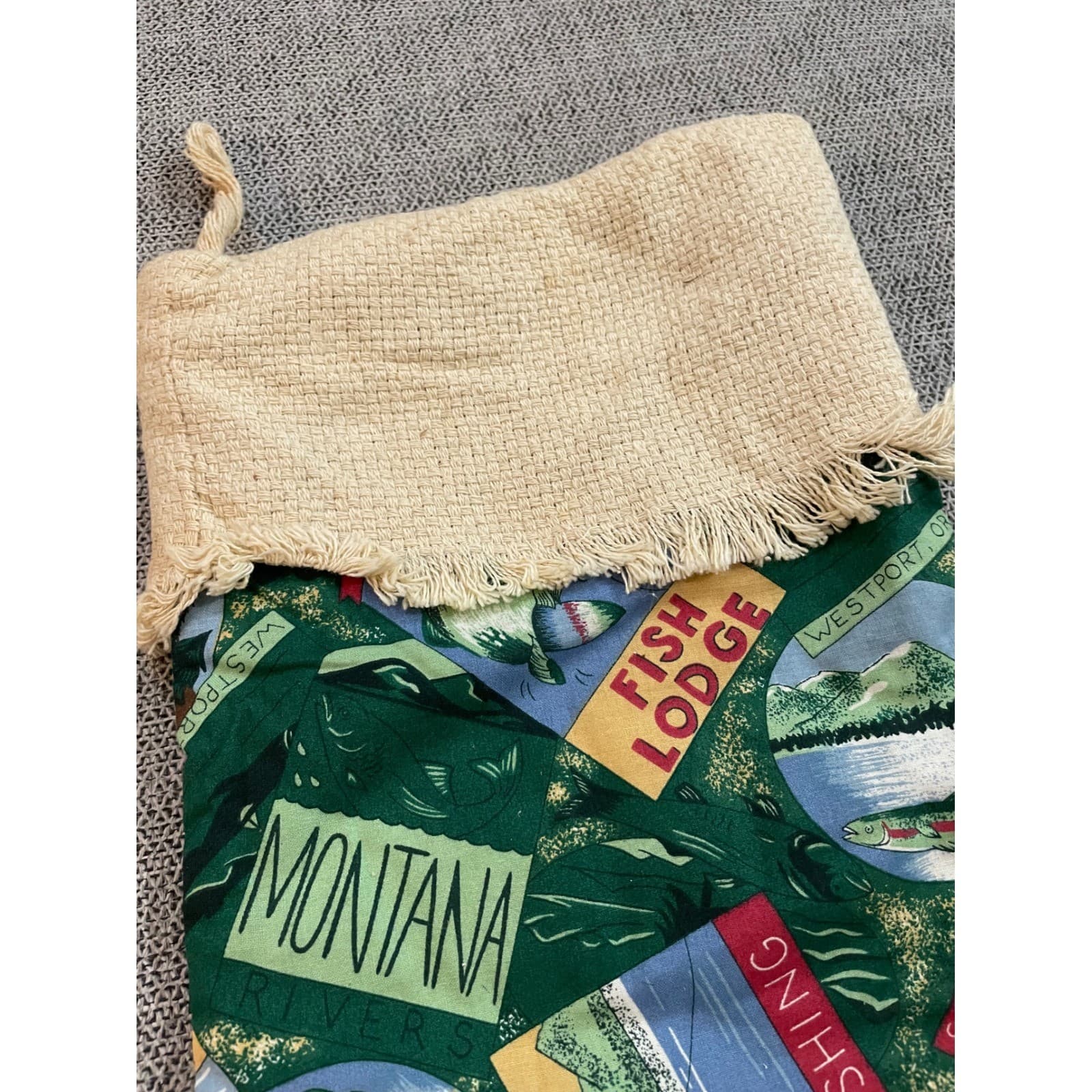 Rustic Fishing Lodge Christmas Stocking Bobber Lure Vintage Blend Burlap - Thumbnail 10