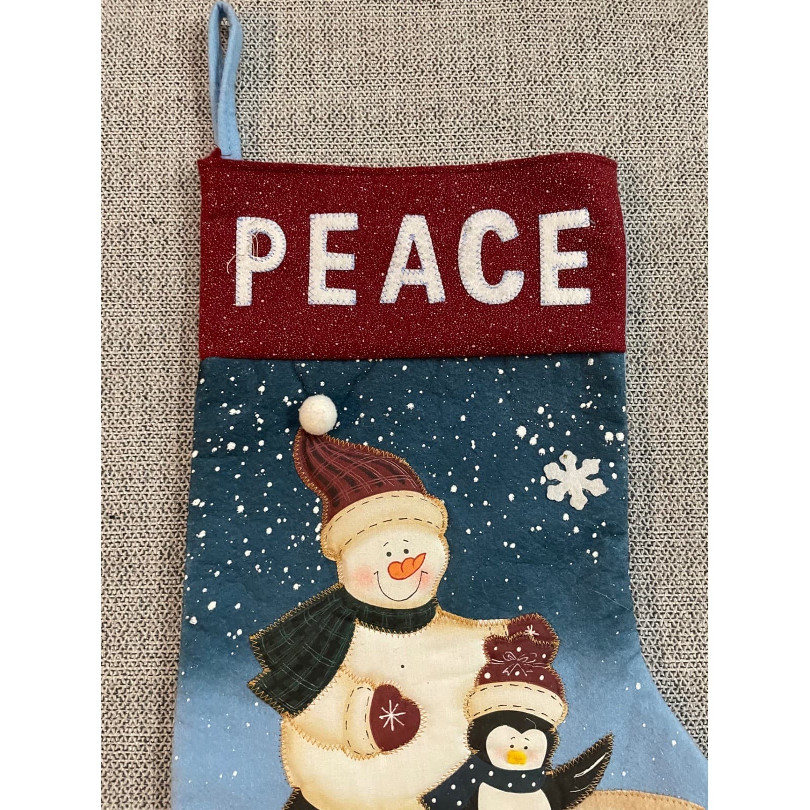Christmas Stocking Peace Snowman Penguin Glitter Felt Applique Holiday Decor - Thumbnail 5