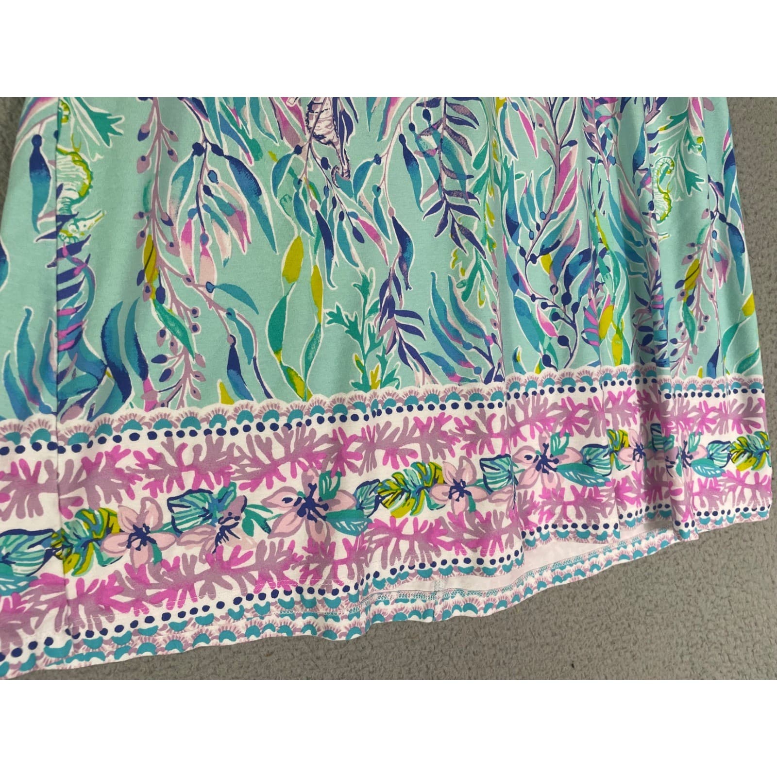 Lilly Pulitzer Sea Isle Tunic Dress Small Blue Pink Flamingo Palm 3/4 Sleeve - Thumbnail 11