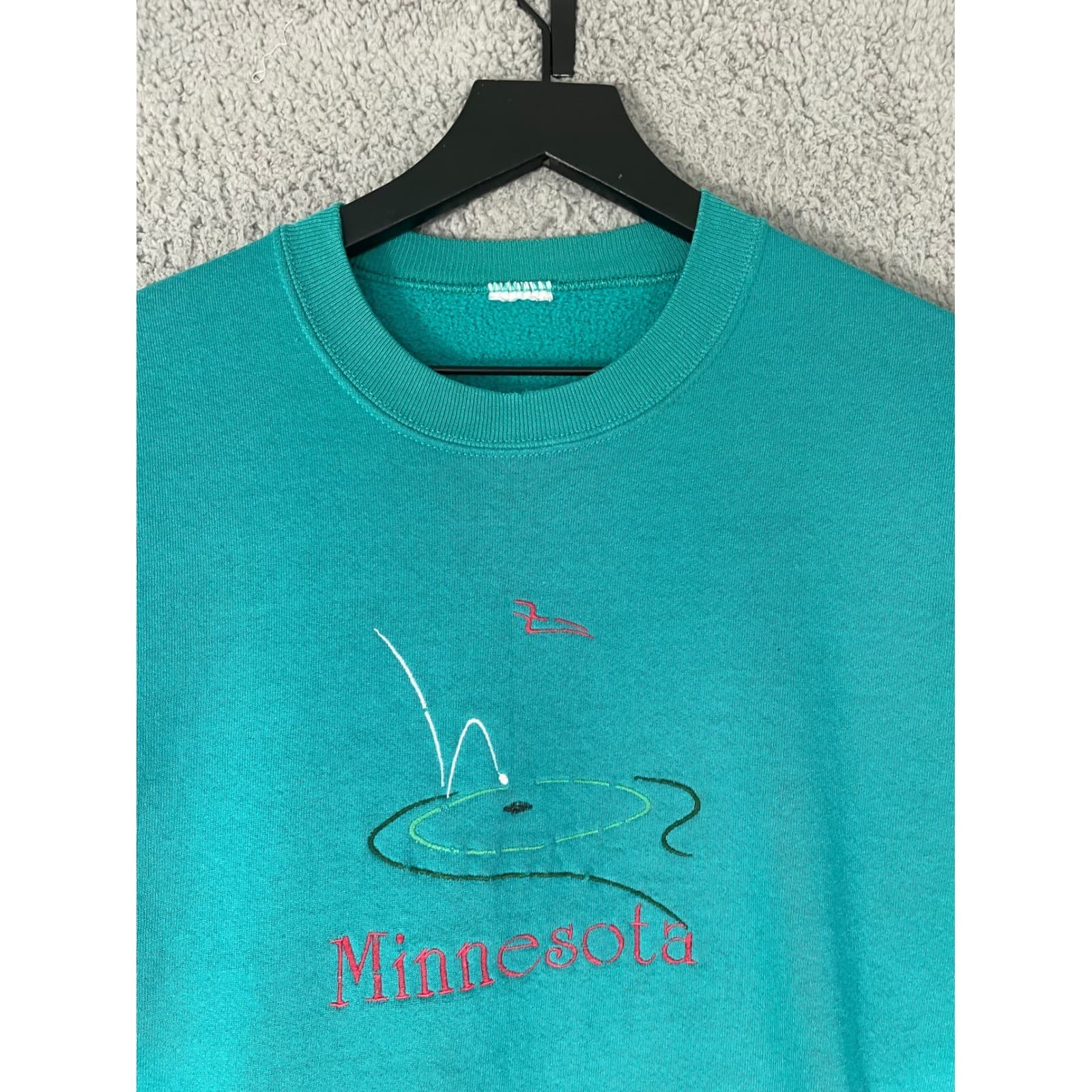 Vintage 90s Minnesota Crewneck Sweatshirt Teal Golf Tourist Pullover L - Thumbnail 4