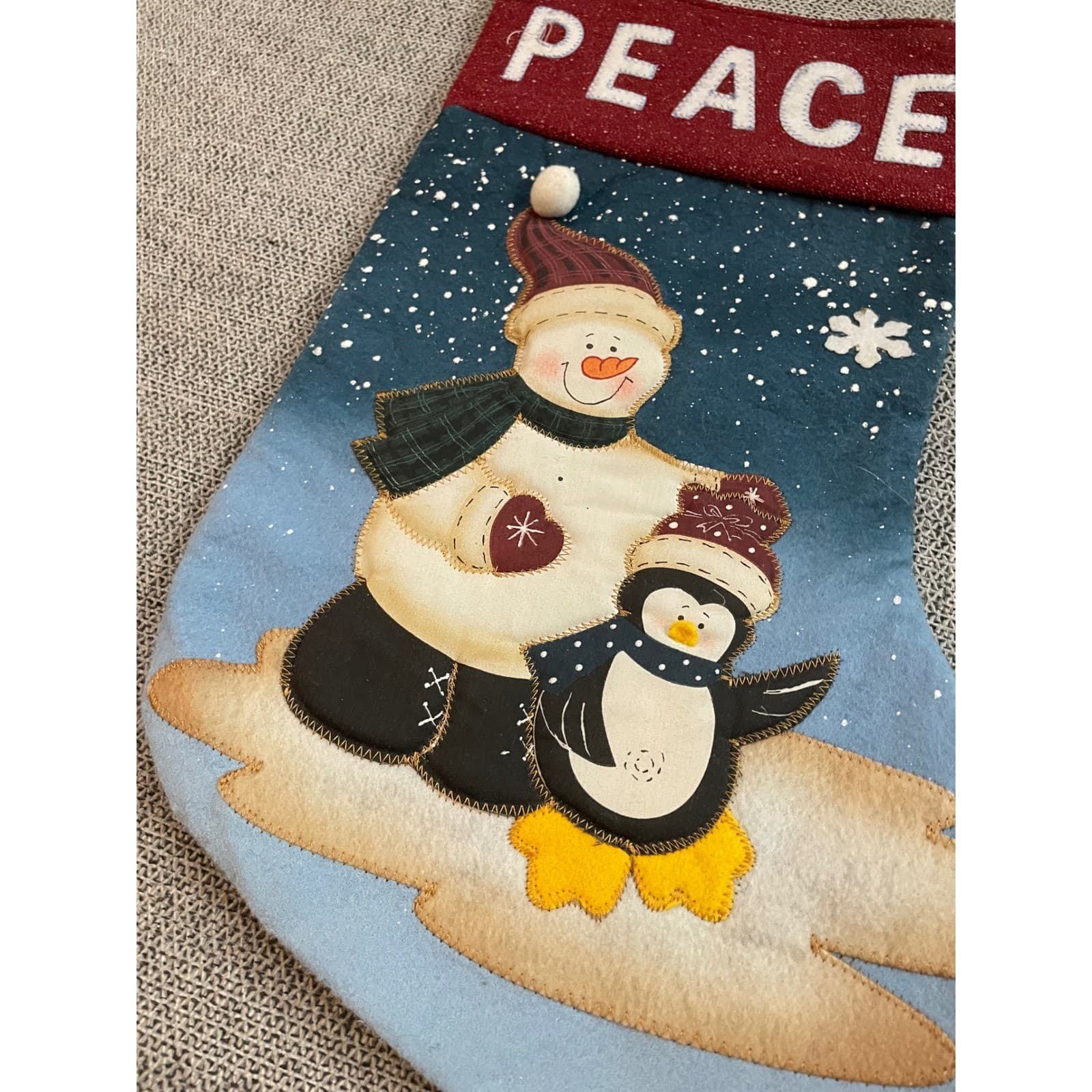 Christmas Stocking Peace Snowman Penguin Glitter Felt Applique Holiday Decor - Thumbnail 6