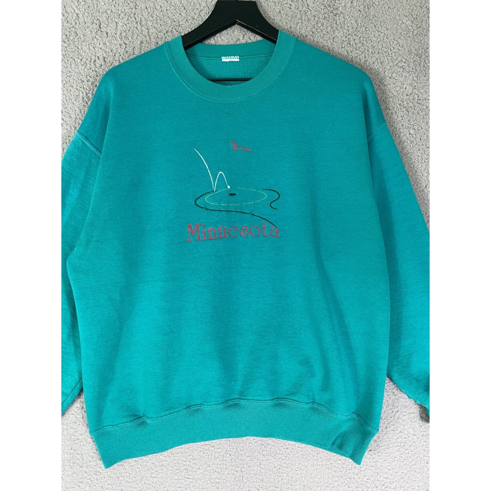 Vintage 90s Minnesota Crewneck Sweatshirt Teal Golf Tourist Pullover L - Thumbnail 3