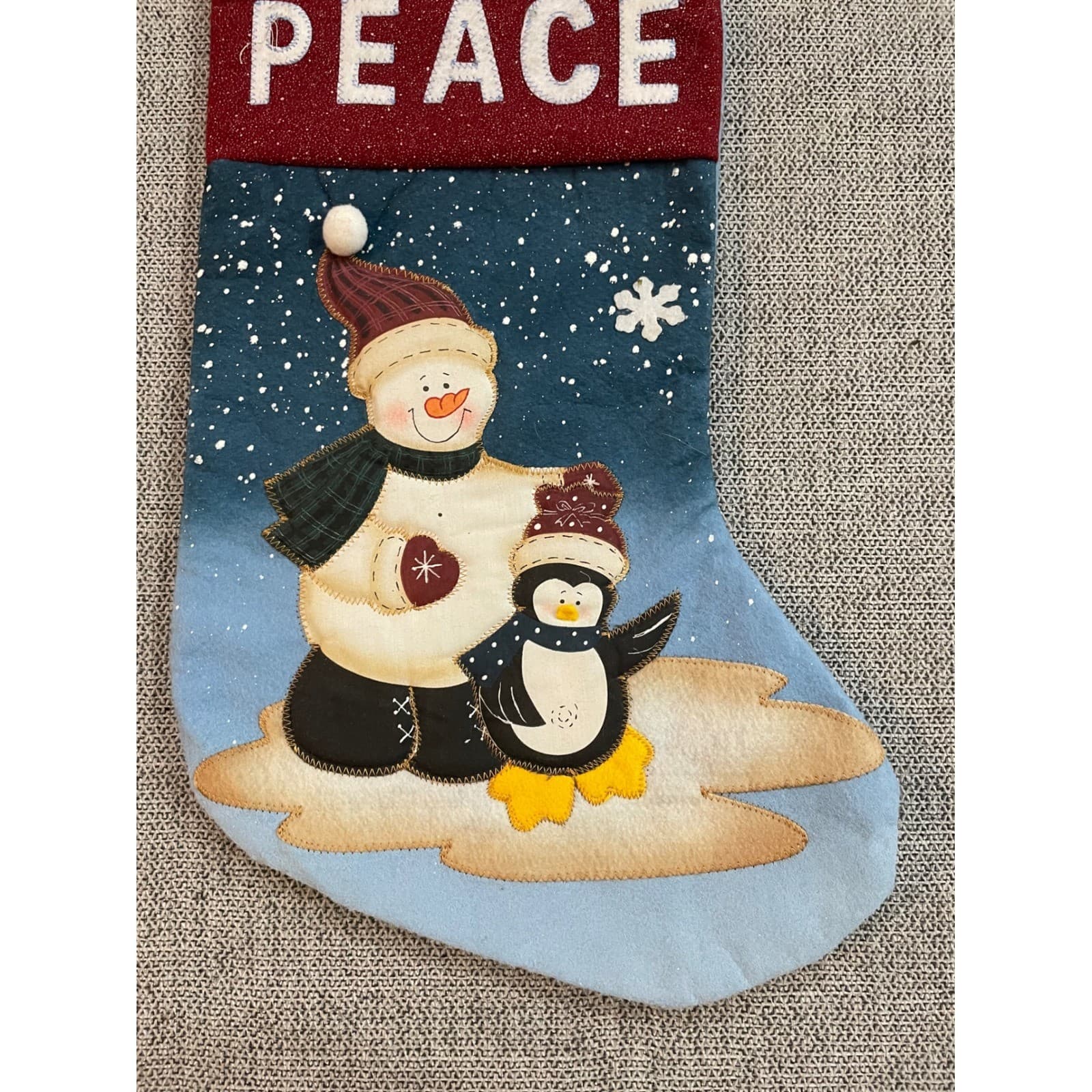 Christmas Stocking Peace Snowman Penguin Glitter Felt Applique Holiday Decor - Thumbnail 4