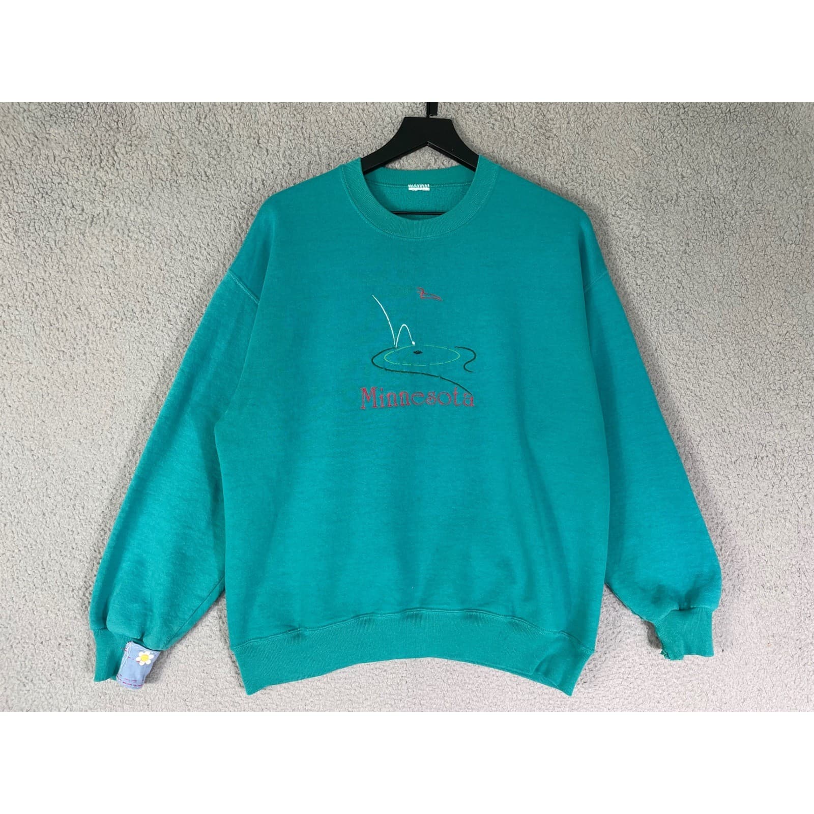 Vintage 90s Minnesota Crewneck Sweatshirt Teal Golf Tourist Pullover L - Thumbnail 2