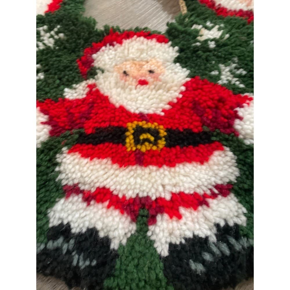 Vintage Latch Hook Christmas Tree Skirt Santa Claus Snowflake Handmade Decor - Thumbnail 8