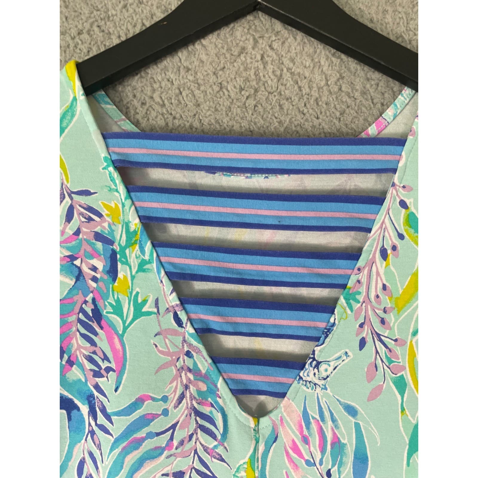 Lilly Pulitzer Sea Isle Tunic Dress Small Blue Pink Flamingo Palm 3/4 Sleeve - Thumbnail 13