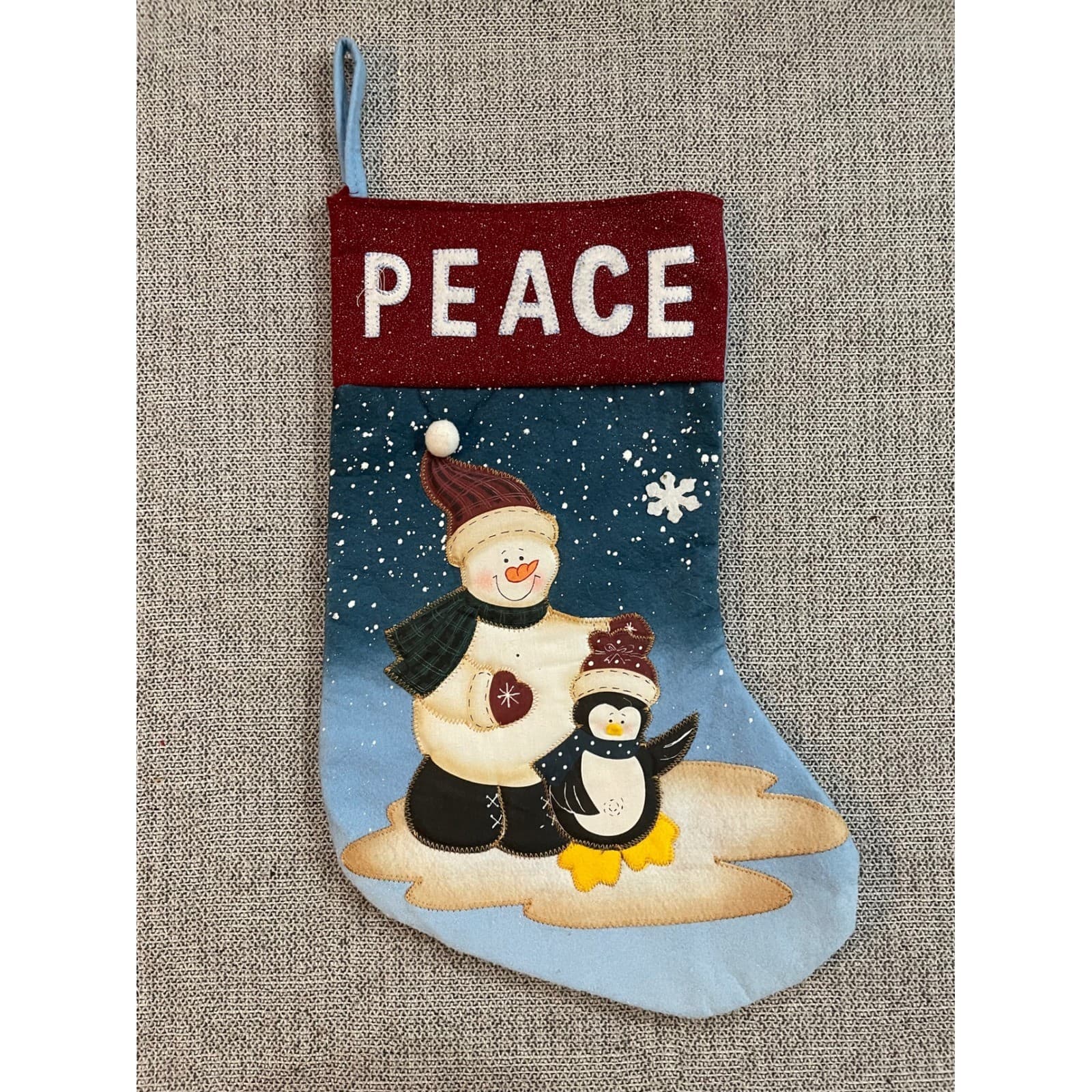 Christmas Stocking Peace Snowman Penguin Glitter Felt Applique Holiday Decor - Thumbnail 3