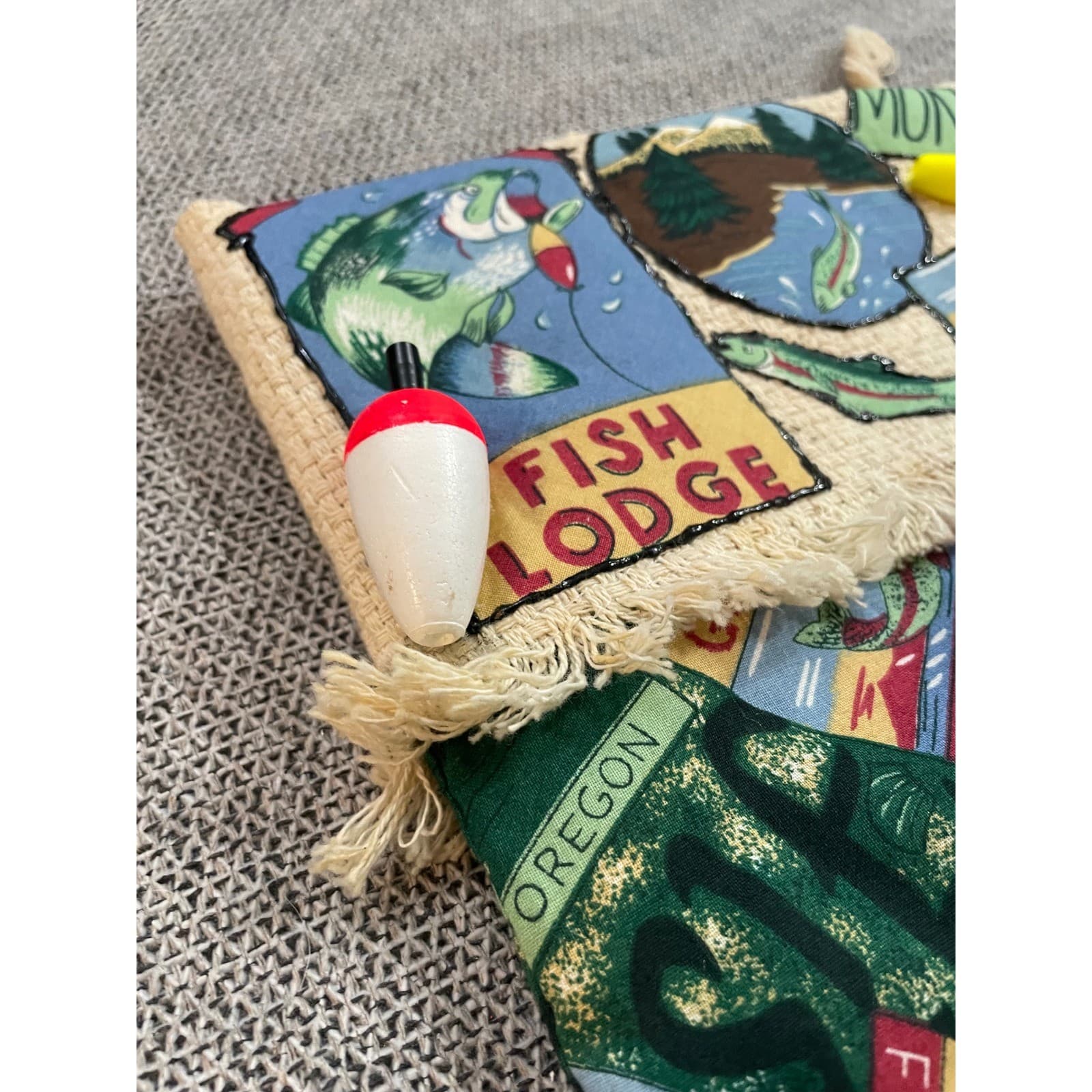Rustic Fishing Lodge Christmas Stocking Bobber Lure Vintage Blend Burlap - Thumbnail 8