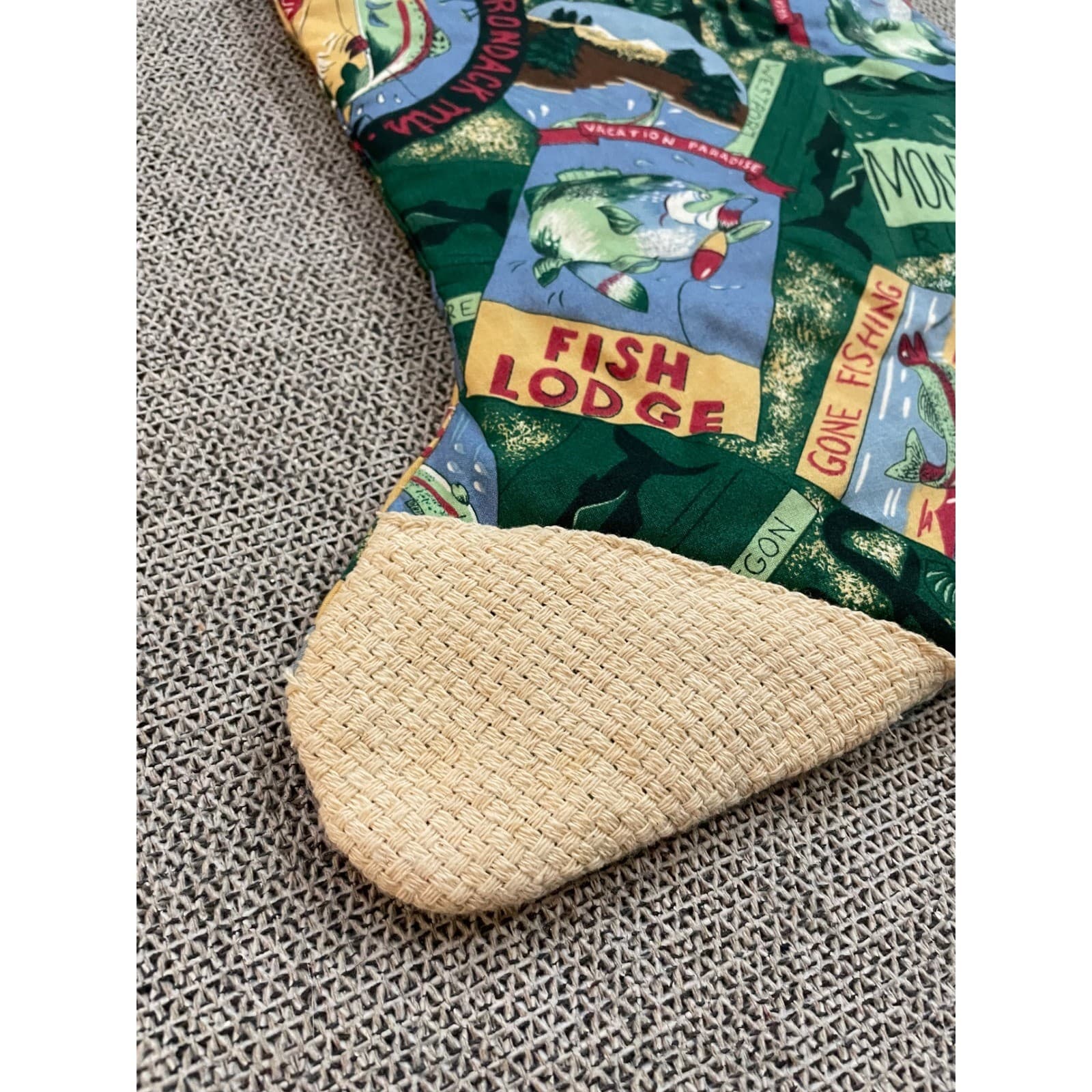 Rustic Fishing Lodge Christmas Stocking Bobber Lure Vintage Blend Burlap - Thumbnail 7