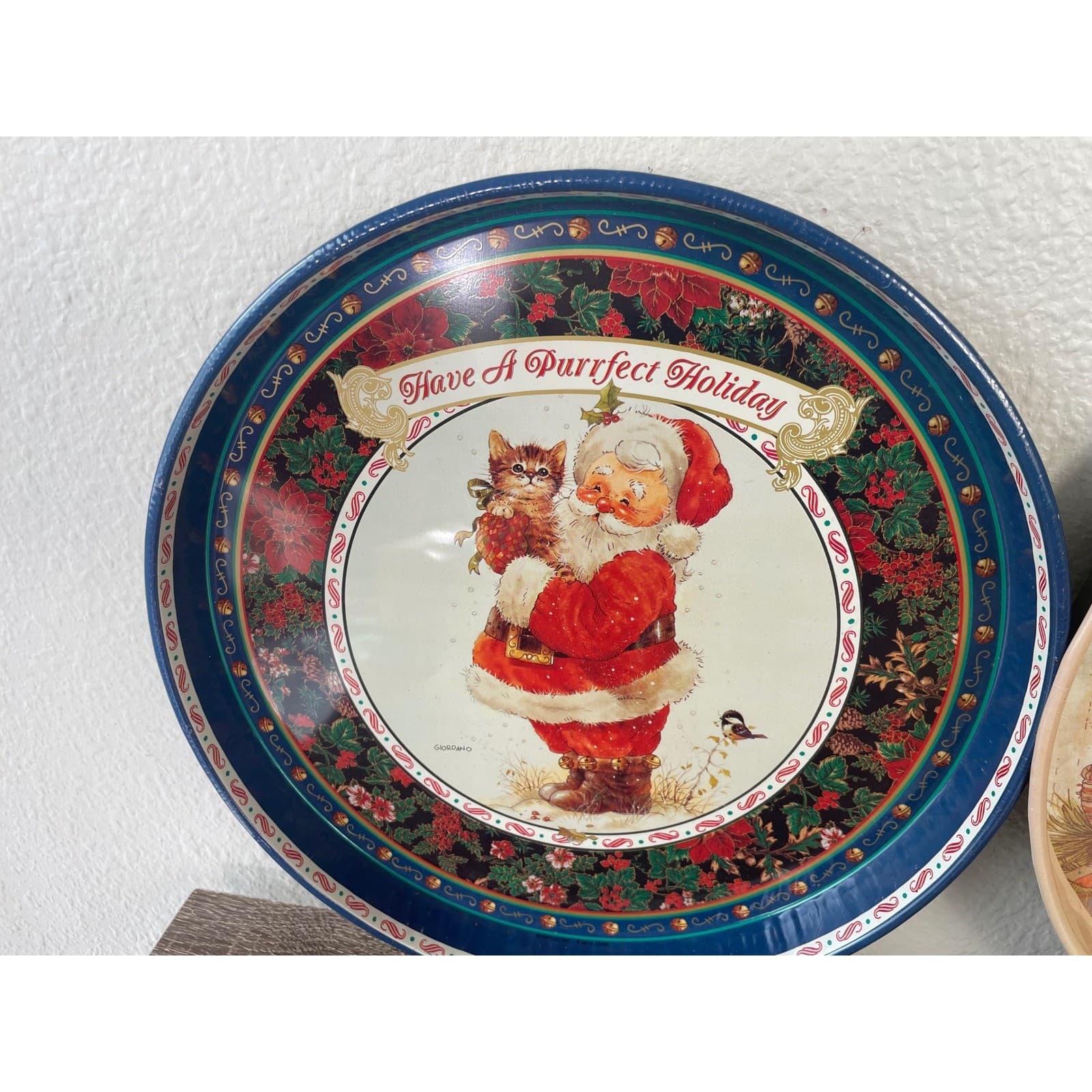 Vintage Christmas Tin Tray Set 2 Santa Kittens Purrfect Holiday Retro Decor 90s - Thumbnail 8
