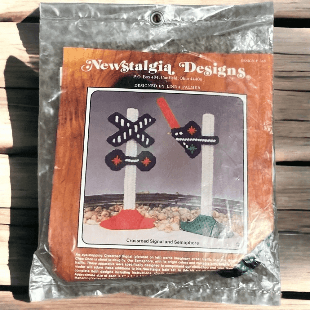 Vintage 1970s Needlepoint Wall Art Railroad Signal Semaphore Framed Textile Art - Thumbnail 2