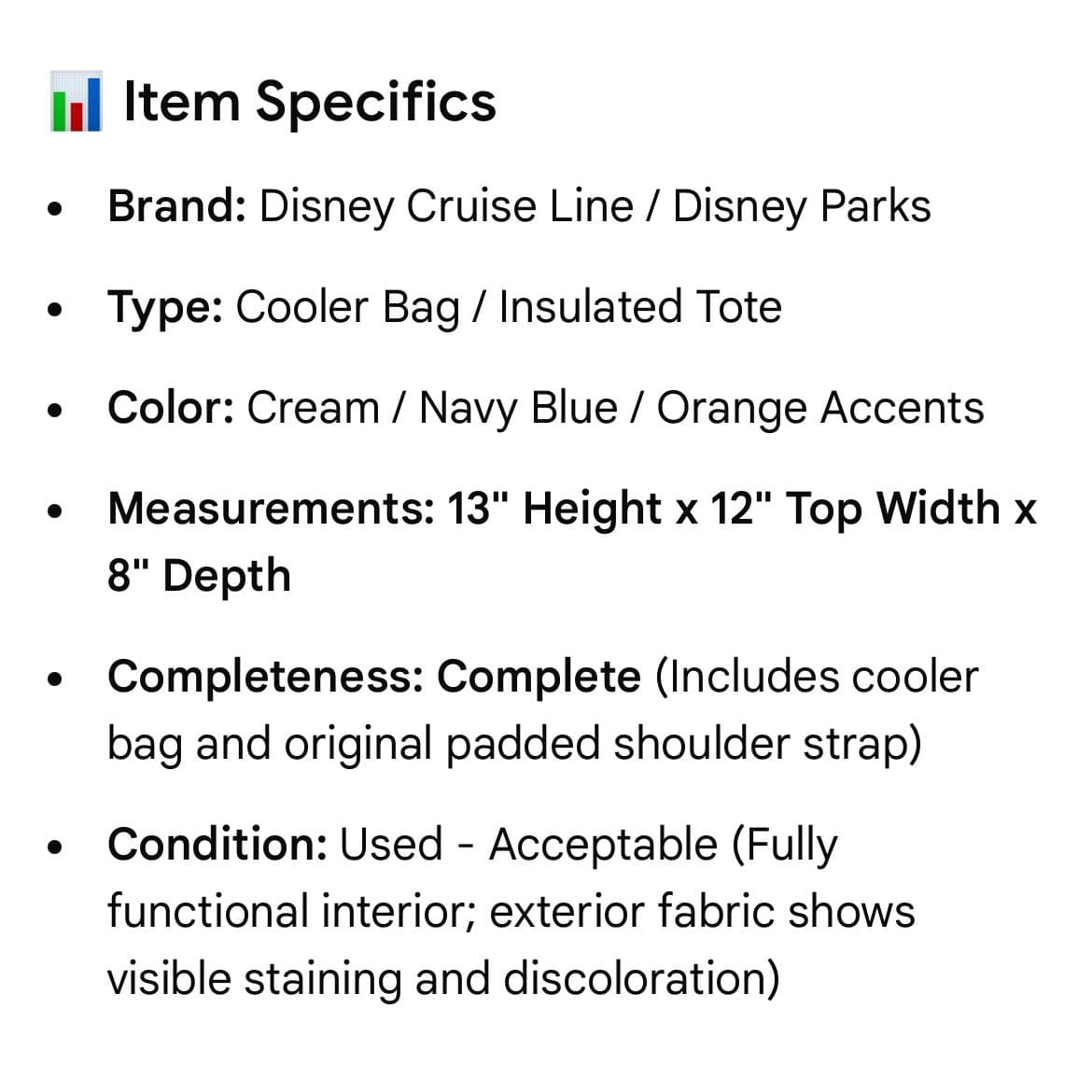 Disney Cruise Line DCL Cooler Tote Bag Insulated Navy Cream Orange Cruise Travel - Thumbnail 2