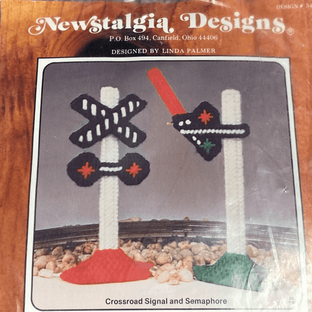 Vintage 1970s Needlepoint Wall Art Railroad Signal Semaphore Framed Textile Art - Thumbnail 3