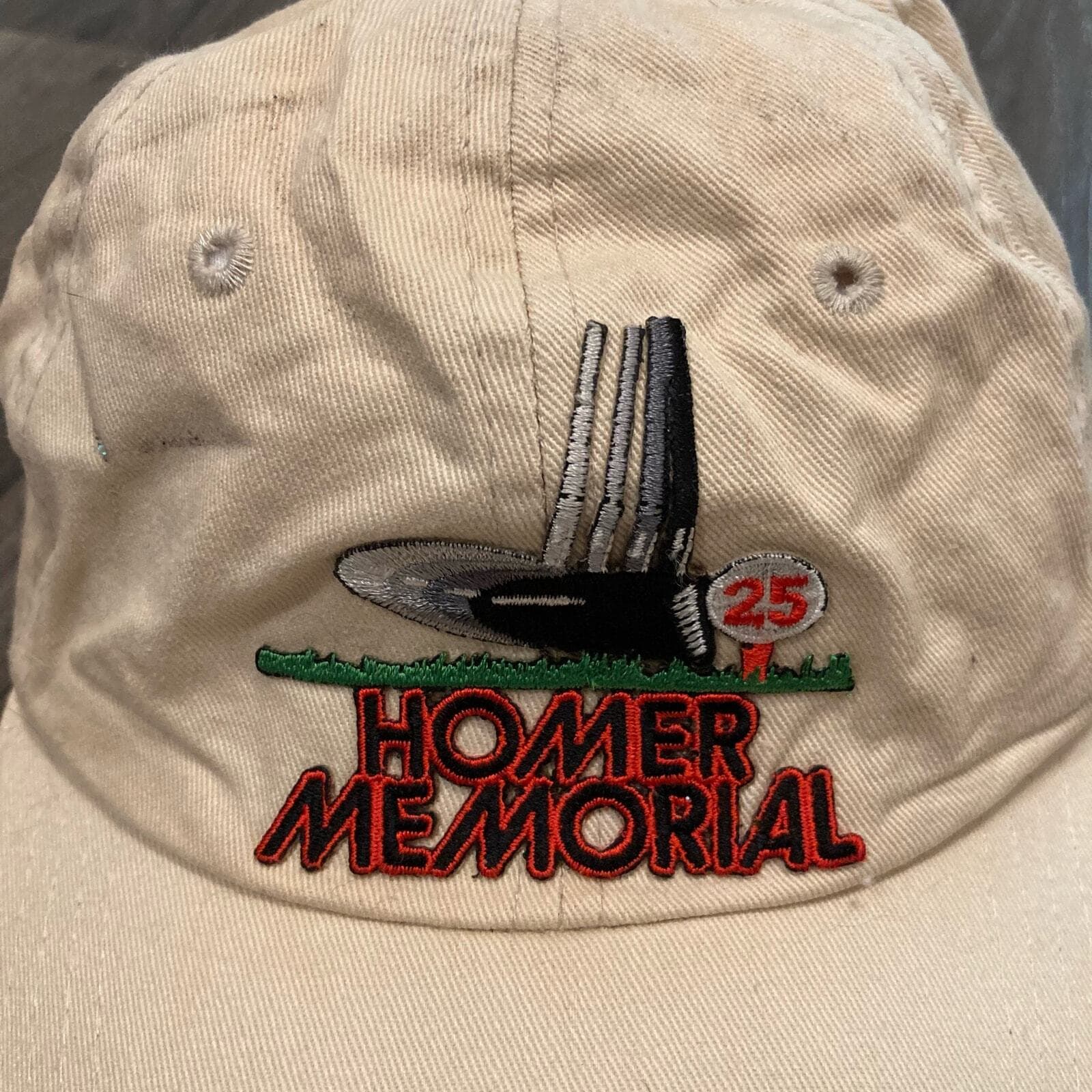Homer Memorial 25th Anniversary Hat Oil Derrick Gas Beige Strapback Dad Cap - Thumbnail 3