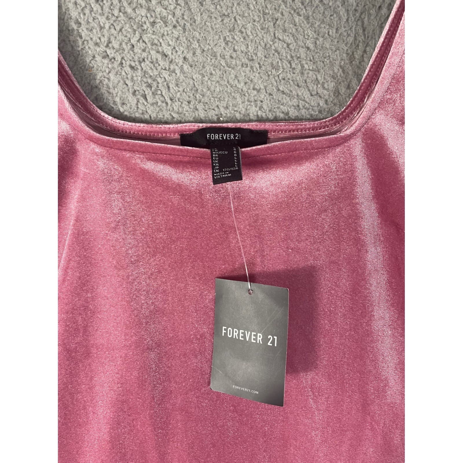 Forever 21 Velvet Bodysuit Womens L Pink Velour Square Neck NWT Top - Thumbnail 3