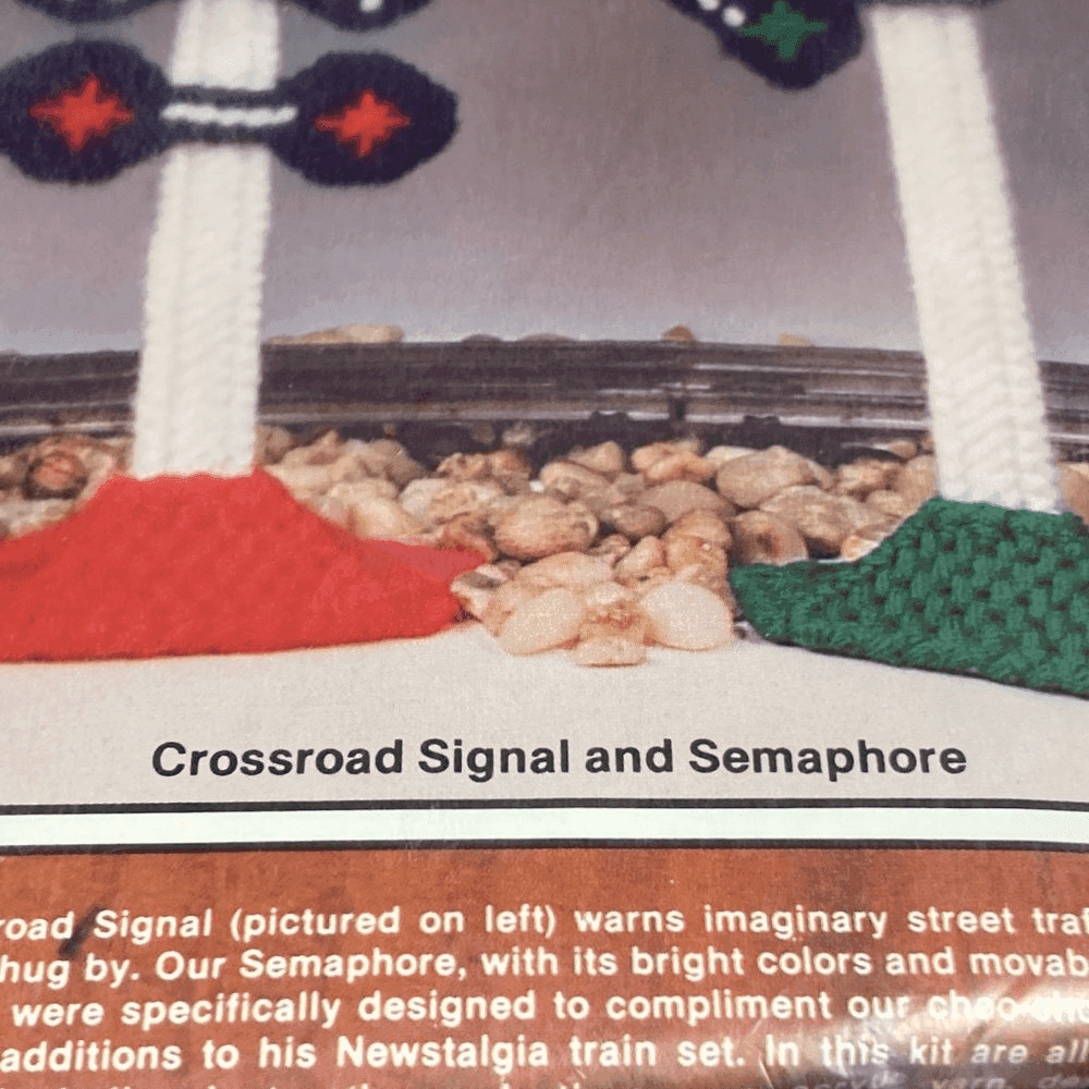 Vintage 1970s Needlepoint Wall Art Railroad Signal Semaphore Framed Textile Art - Thumbnail 6