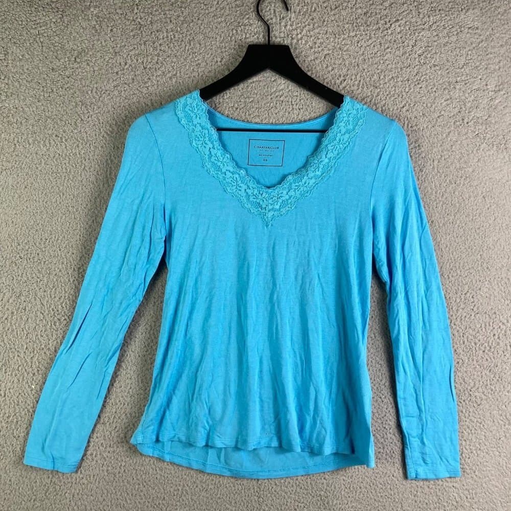 Womens XS Blue Stretch PJ Set Top Pants Sleepwear Intimates Soft - Thumbnail 3