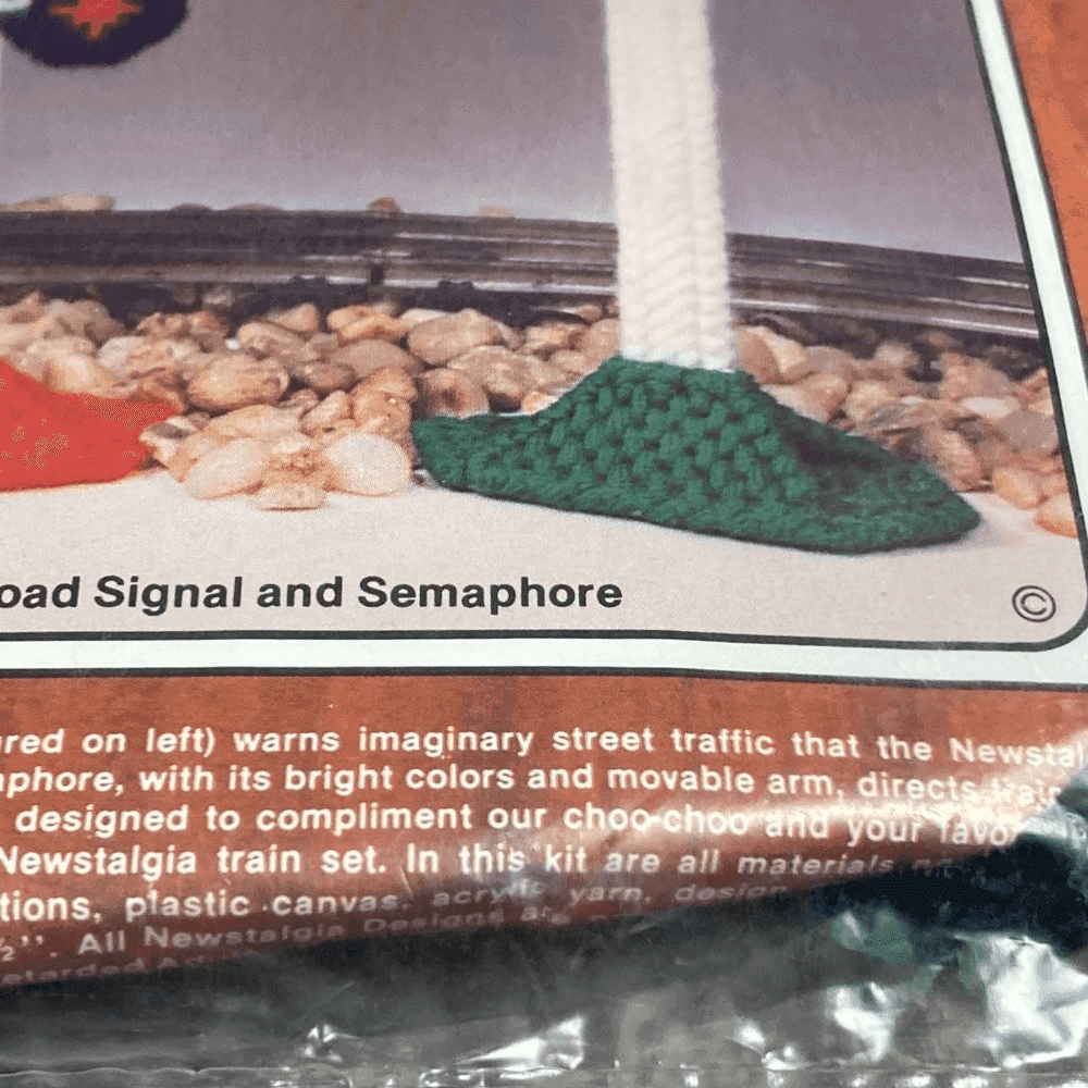 Vintage 1970s Needlepoint Wall Art Railroad Signal Semaphore Framed Textile Art - Thumbnail 8