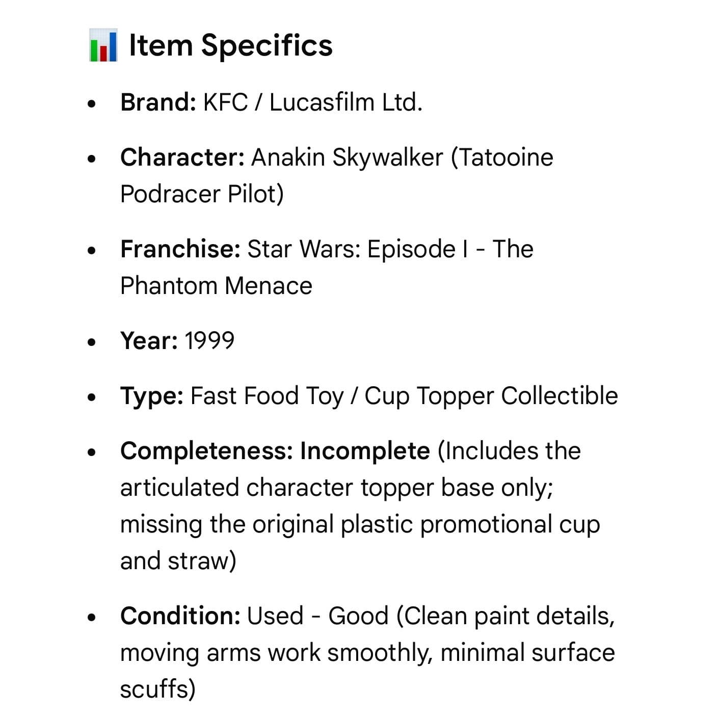 Vintage 1999 KFC Star Wars Episode I Anakin Skywalker Podracer Cup Topper Toy - Thumbnail 2
