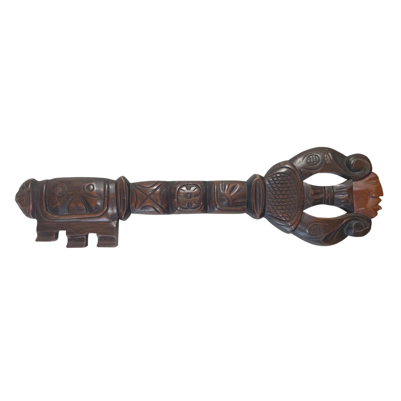 Vintage Carved Wood Skeleton Key Wall Decor Folk Art Boho Hanging Plaque 20 Inch - Thumbnail 3