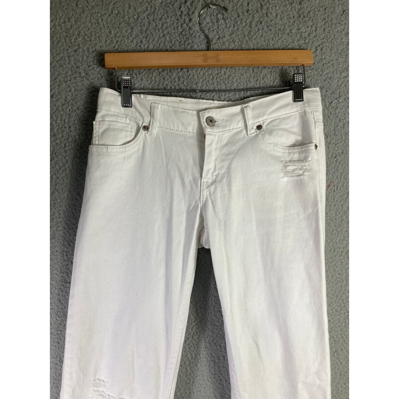 Levi's Womens Boyfriend Jeans 28 White Distressed Denim Mid Rise Tapered Pants - Thumbnail 3