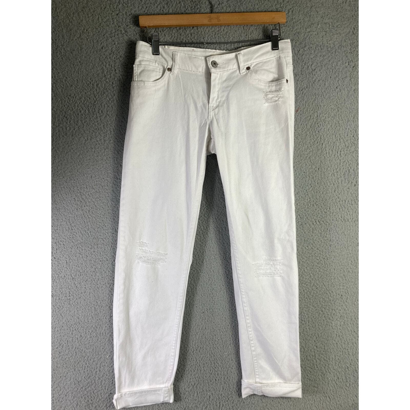 Levi's Womens Boyfriend Jeans 28 White Distressed Denim Mid Rise Tapered Pants - Thumbnail 2