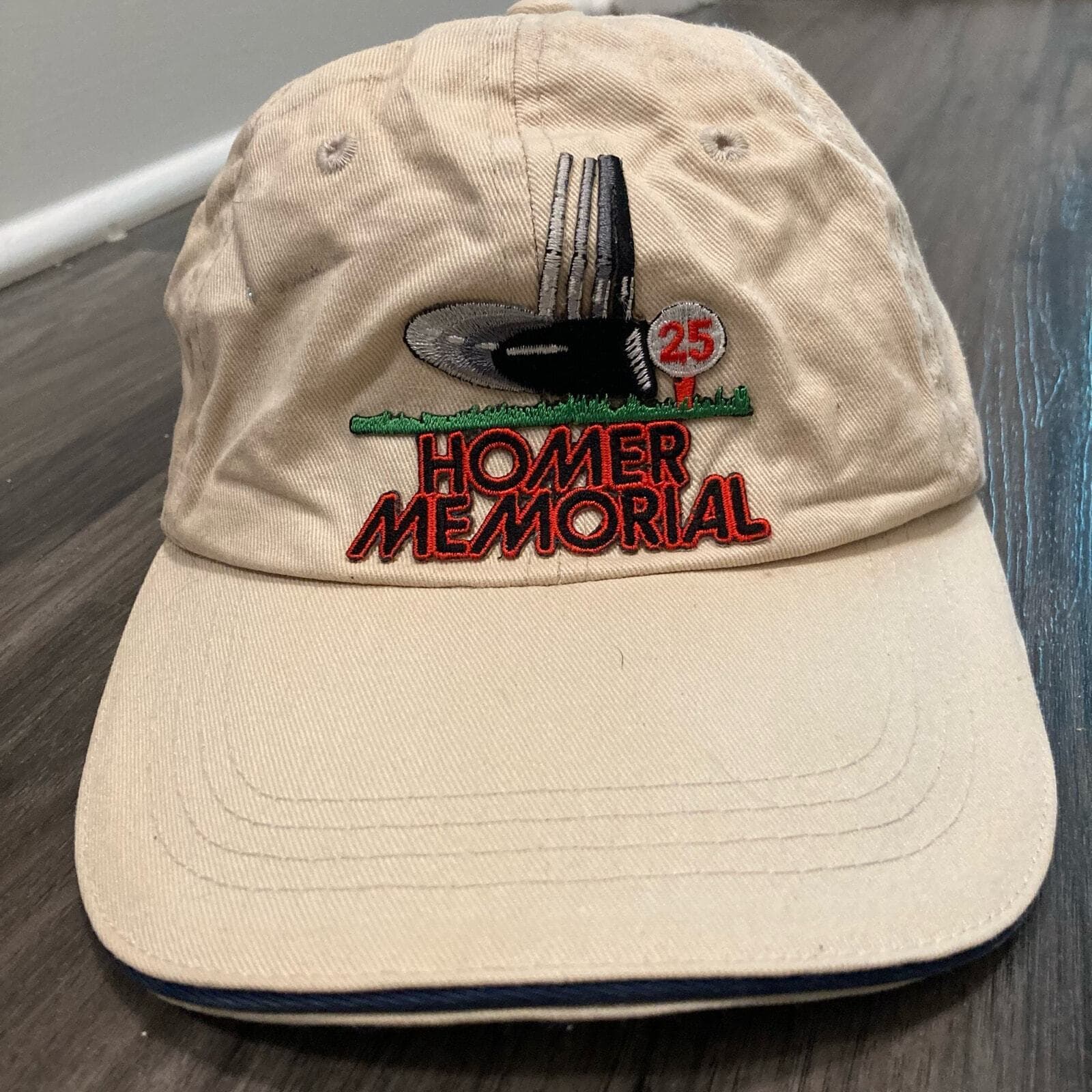 Homer Memorial 25th Anniversary Hat Oil Derrick Gas Beige Strapback Dad Cap - Thumbnail 5