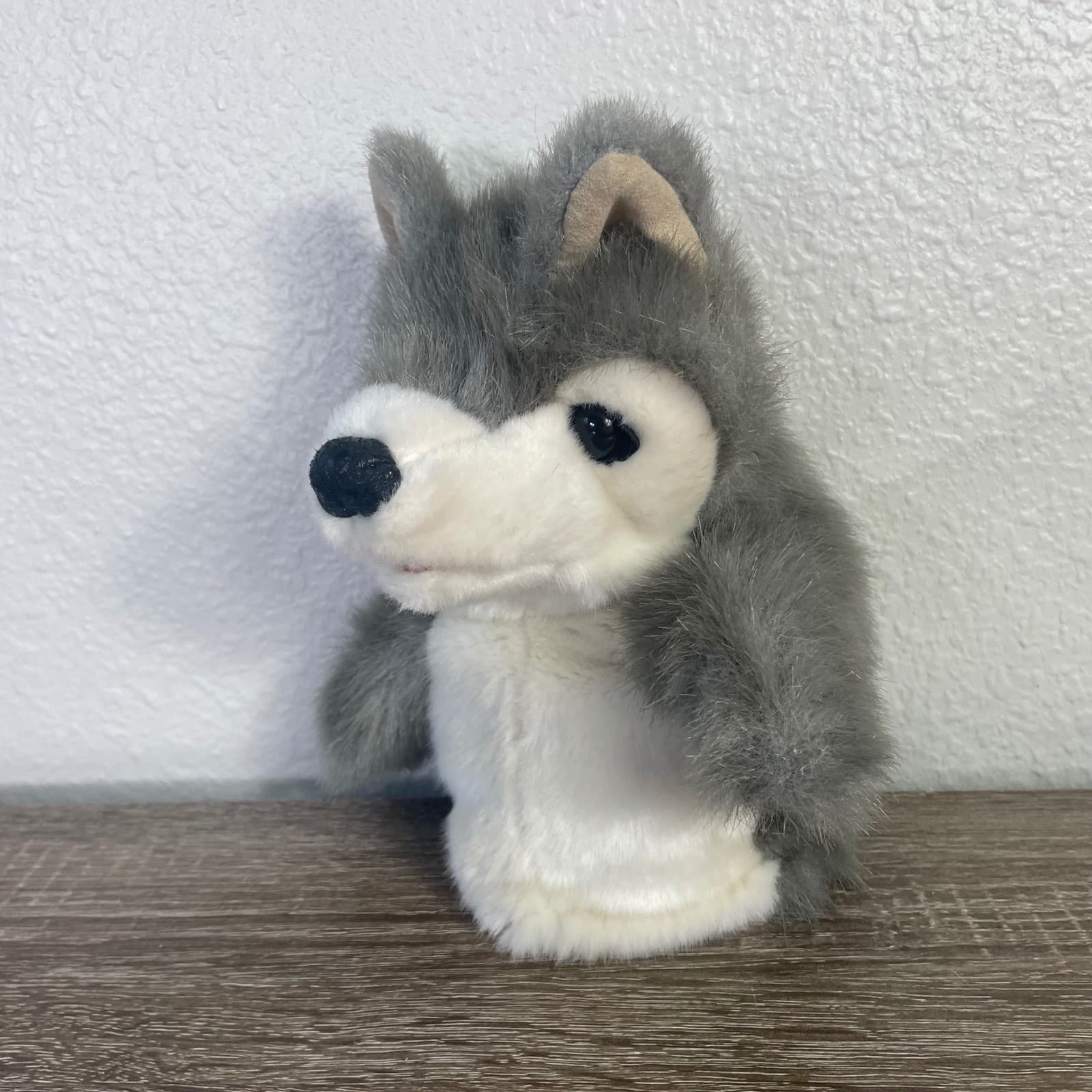 Folkmanis Wolf Pup Hand Puppet Gray Plush Animal Toy Kids Educational - Thumbnail 4