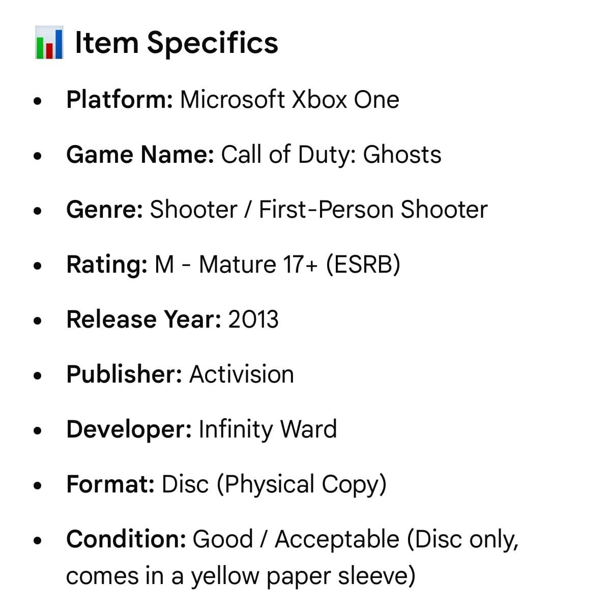Call of Duty Ghosts Microsoft Xbox One 2013 Activision FPS Video Game Disc Only - Thumbnail 2