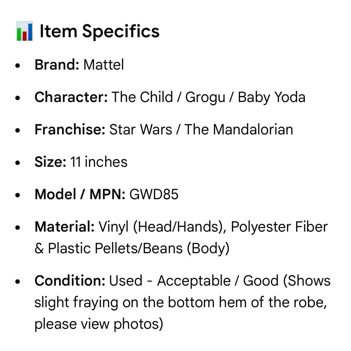 Star Wars Mandalorian Grogu Plush Mattel 11in Baby Yoda The Child Toy Doll GWD85 - Thumbnail 2