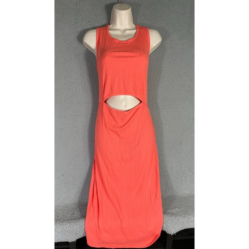 Orange Bodycon Dress 1X Ribbed Cutout Sleeveless Midi Club Party Summer Sexy - Thumbnail 3