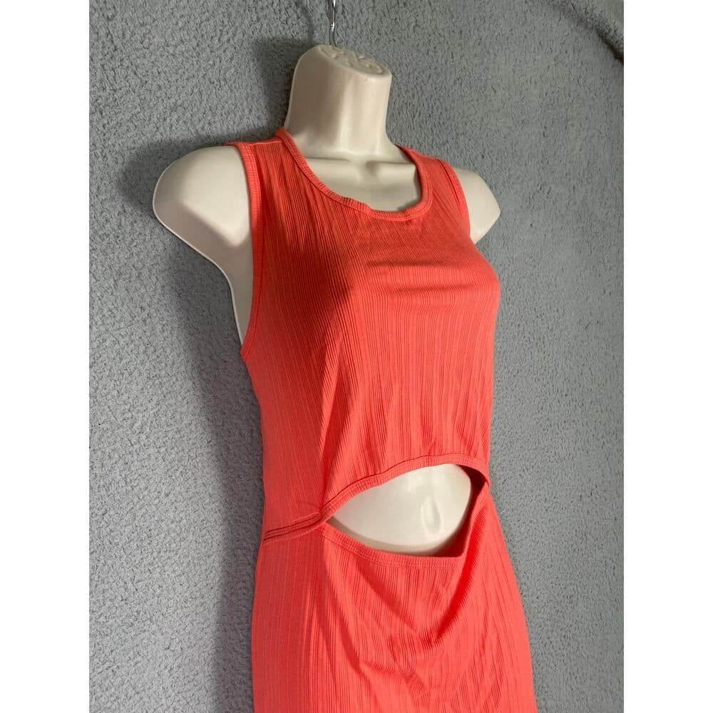 Orange Bodycon Dress 1X Ribbed Cutout Sleeveless Midi Club Party Summer Sexy - Thumbnail 4