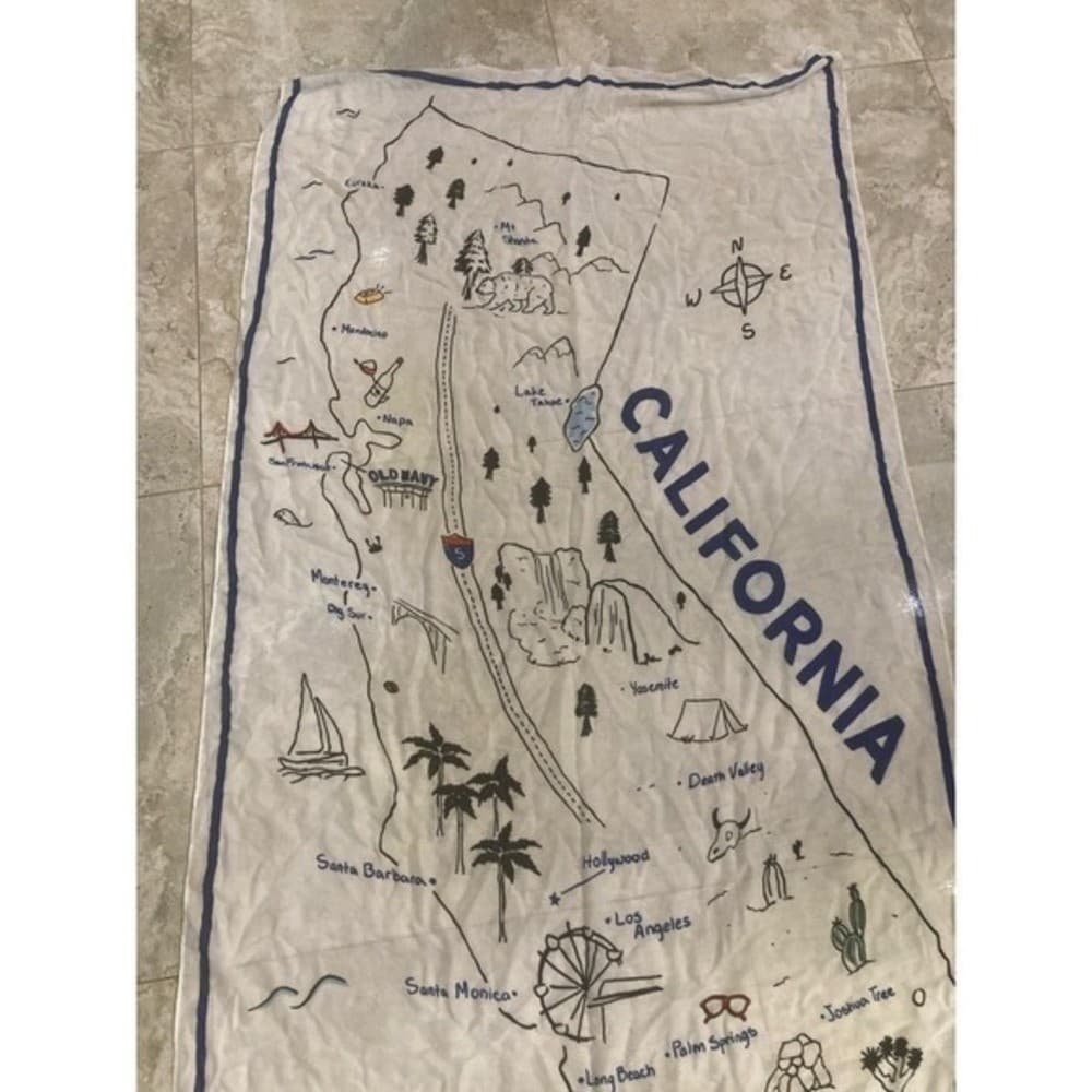 Old Navy California Map Wall Art Hanging Lightweight Decor Blue White State - Thumbnail 6