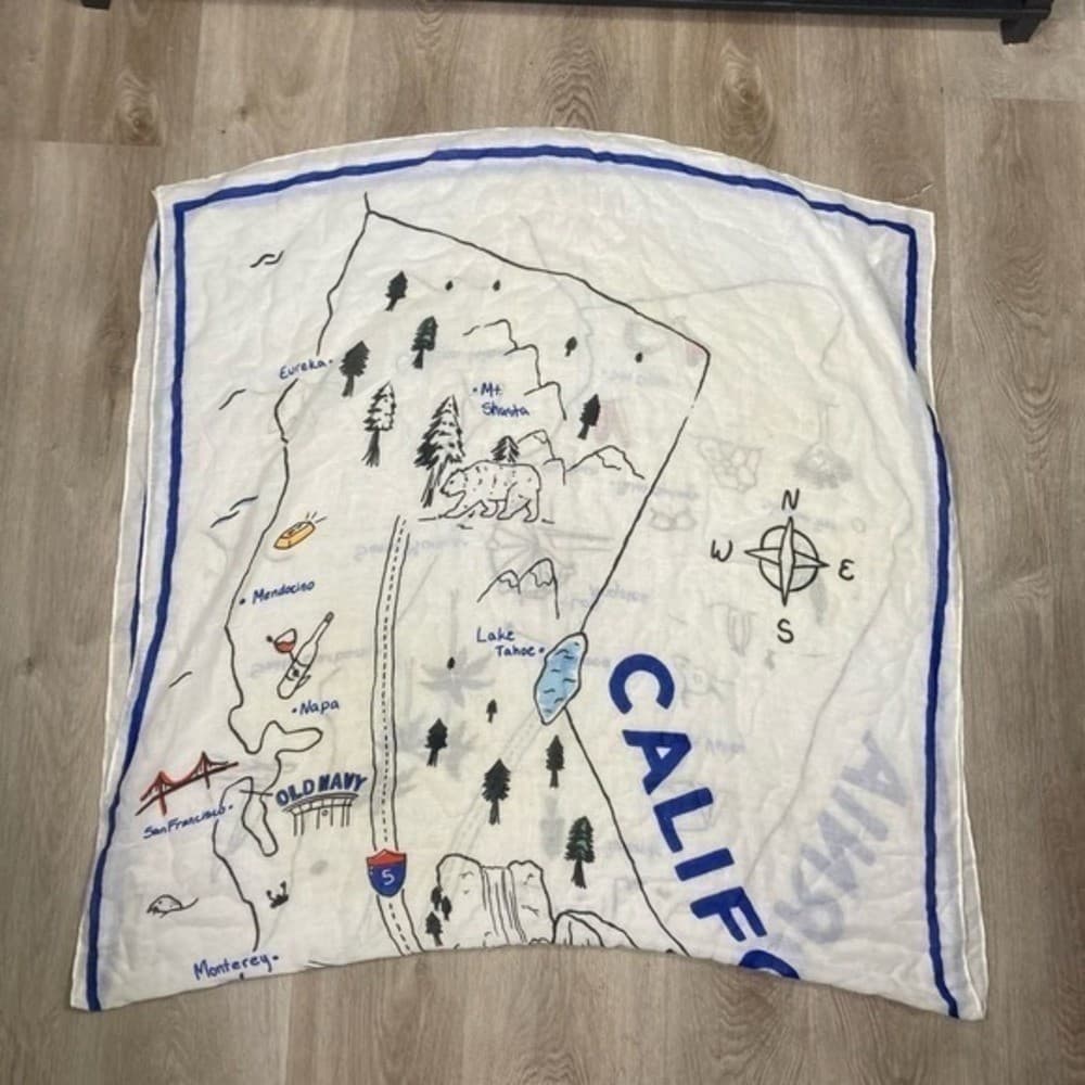 Old Navy California Map Wall Art Hanging Lightweight Decor Blue White State - Thumbnail 4