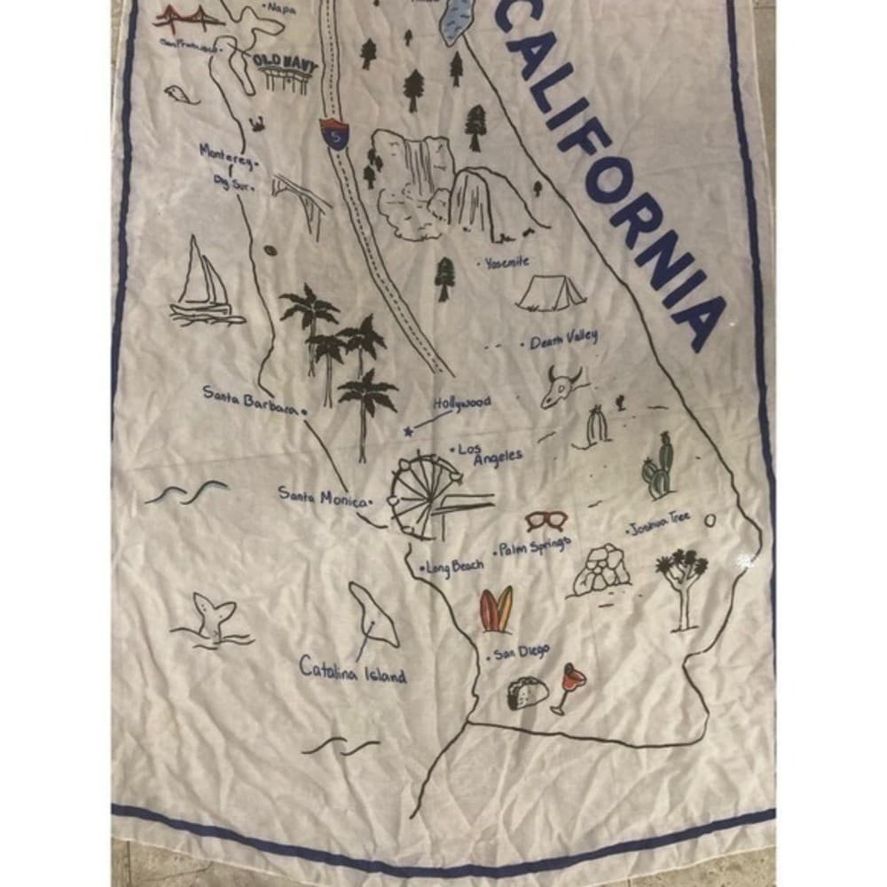 Old Navy California Map Wall Art Hanging Lightweight Decor Blue White State - Thumbnail 8