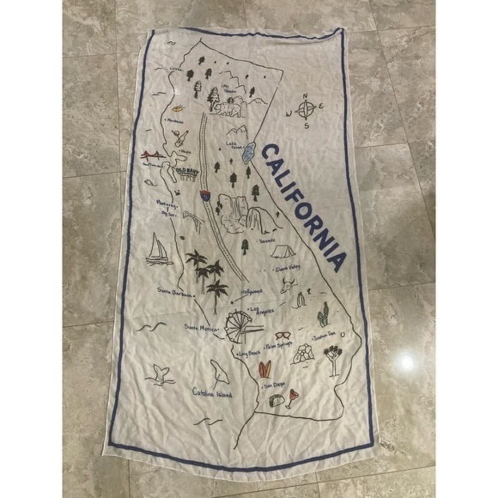 Old Navy California Map Wall Art Hanging Lightweight Decor Blue White State - Thumbnail 7