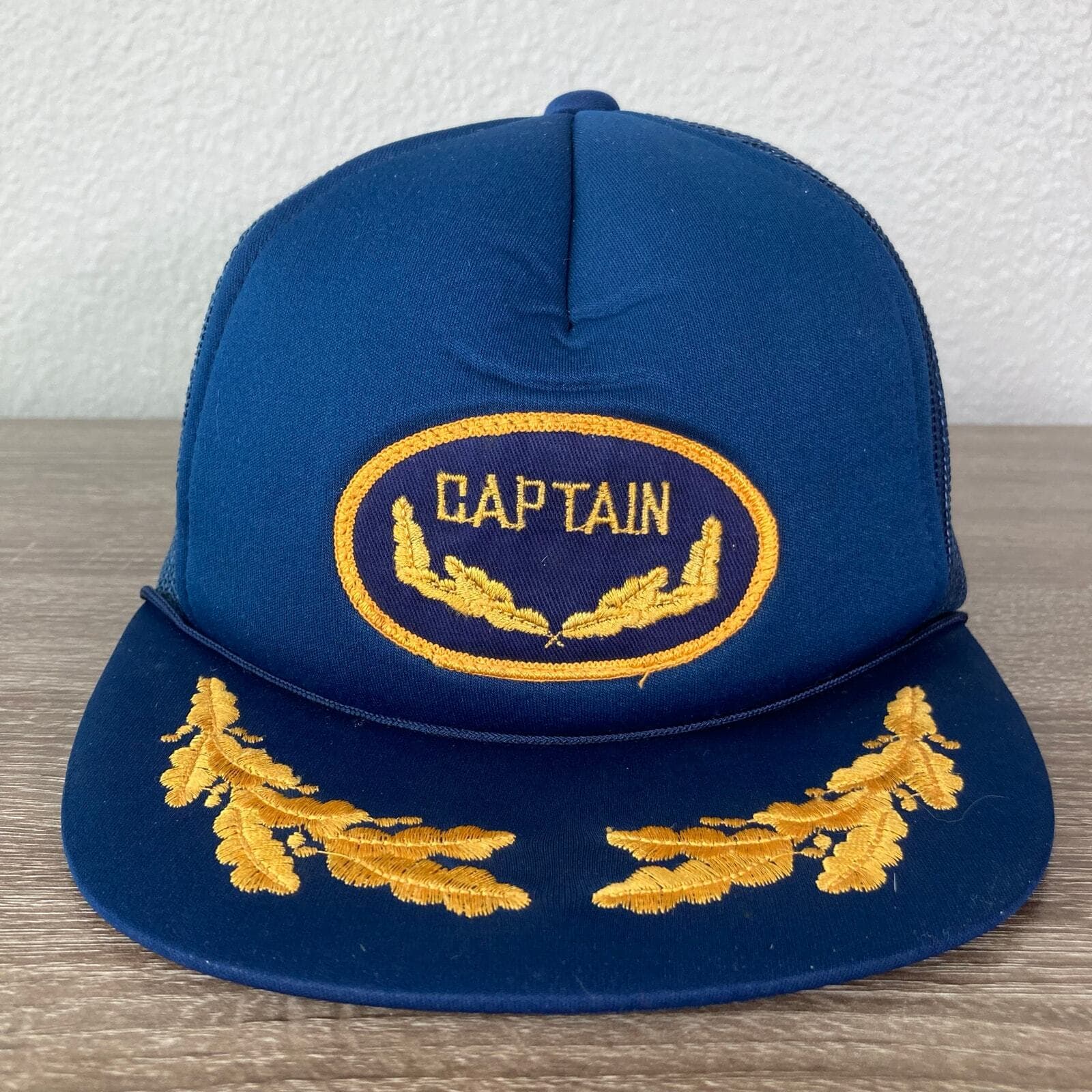 Vintage Blue Captain Snapback Hat Unisex Adjustable Nautical 80s Style - Thumbnail 2