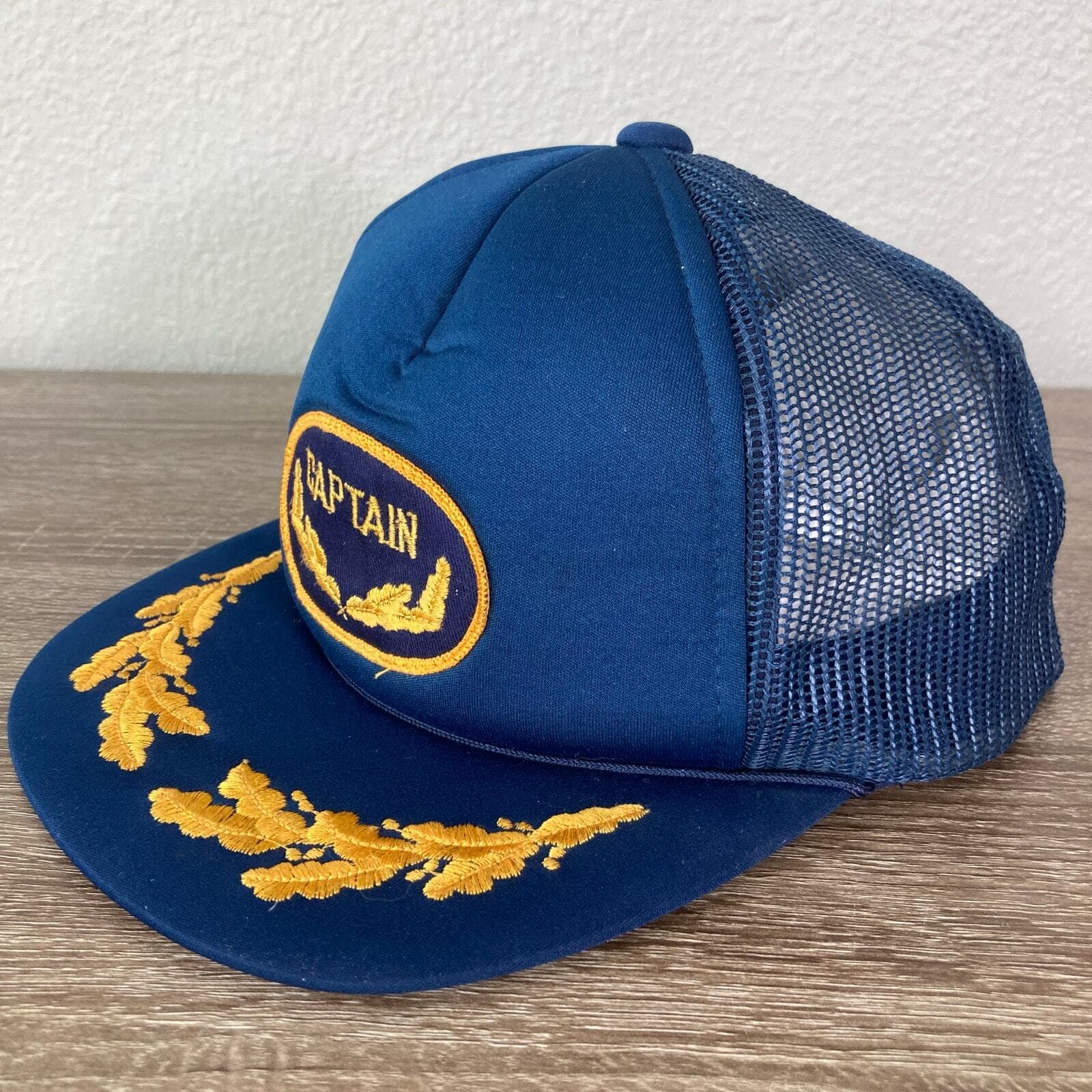 Vintage Blue Captain Snapback Hat Unisex Adjustable Nautical 80s Style - Thumbnail 8