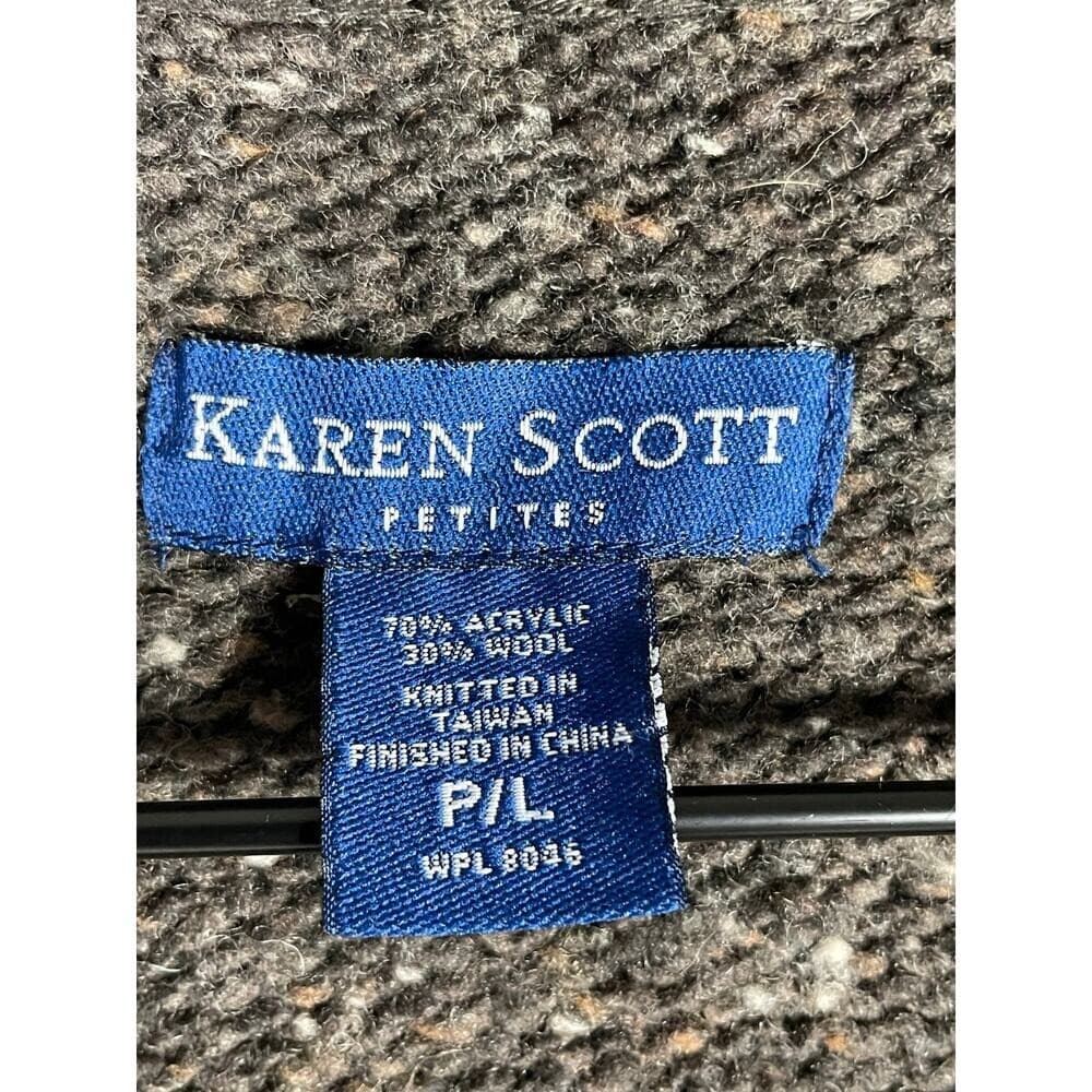 Karen Scott Wool Blend Tweed Knit Blazer Cardigan Brown Petite Large Button - Thumbnail 5
