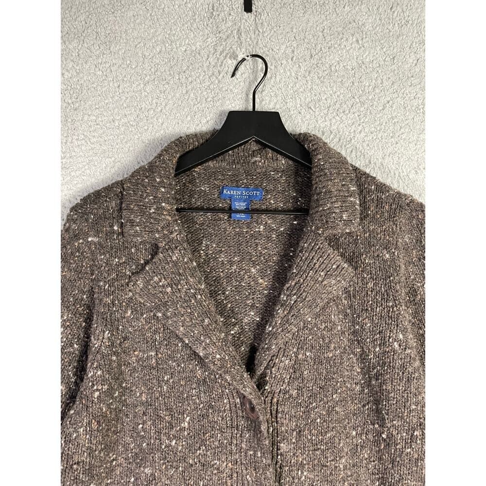 Karen Scott Wool Blend Tweed Knit Blazer Cardigan Brown Petite Large Button - Thumbnail 3