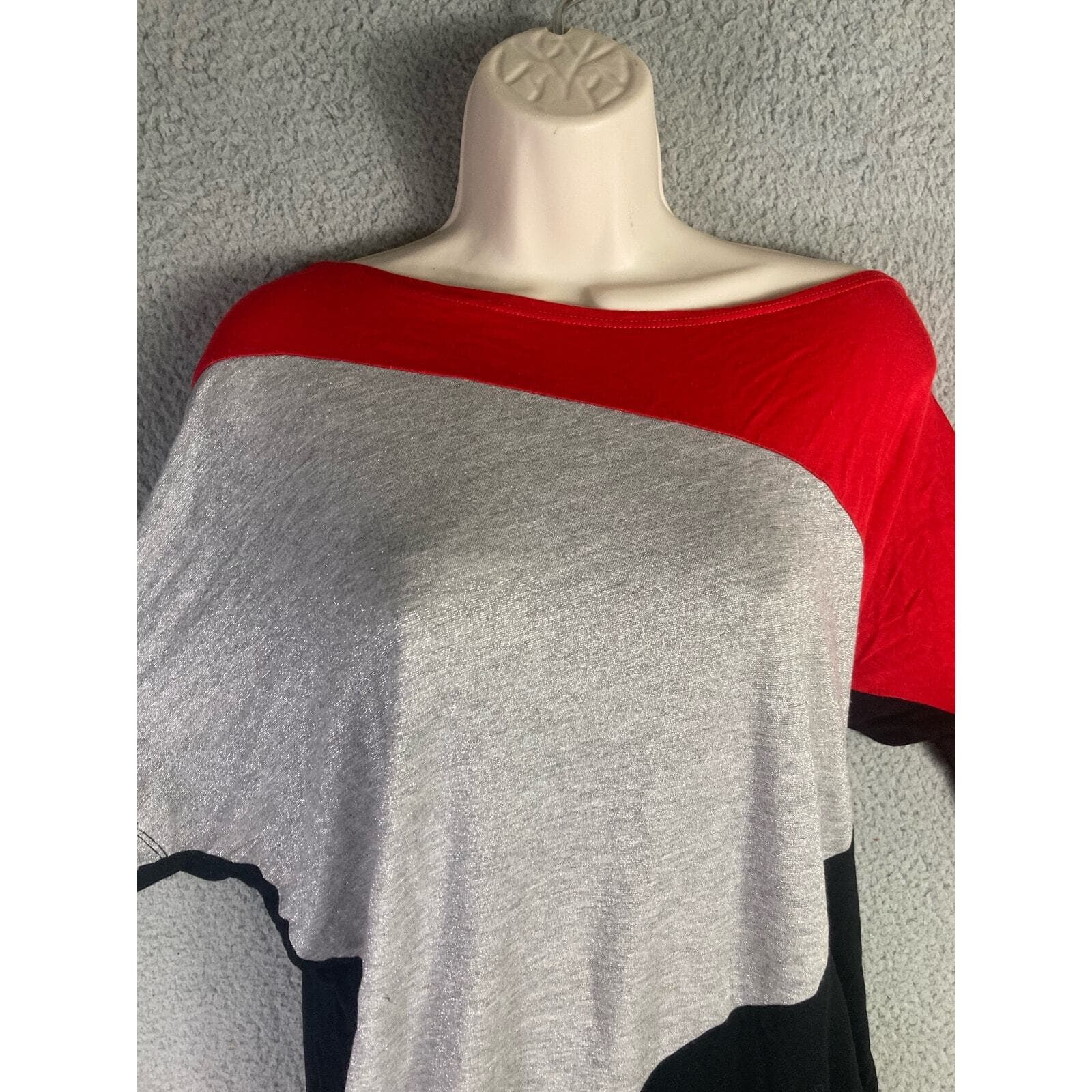 Bongo Shirt Womens XL Colorblock Tunic Top Glitter Sparkle 3/4 Dolman Sleeve - Thumbnail 5